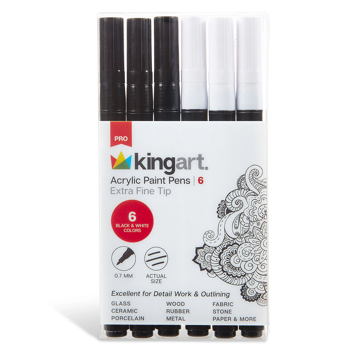 KINGART PRO Acrylic Paint Pens Extra Fine Tip Black & White 6 pc