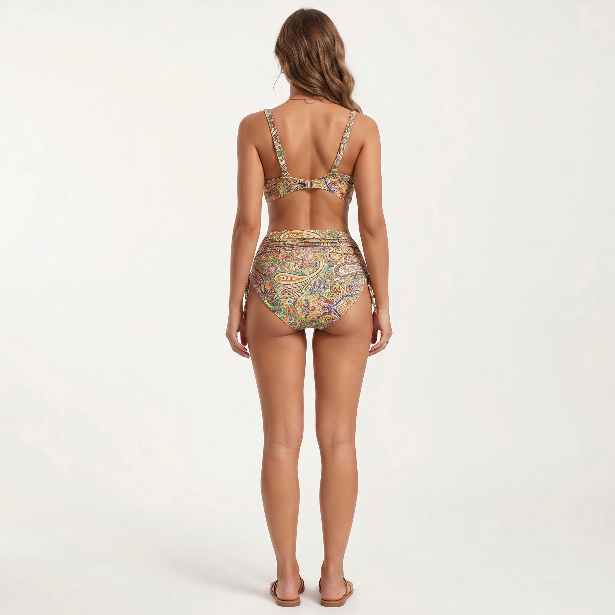 Anna-Kaci Women's Paisley Print Maternity Bikini Set with Adjustable Side Ties and V-Neck
