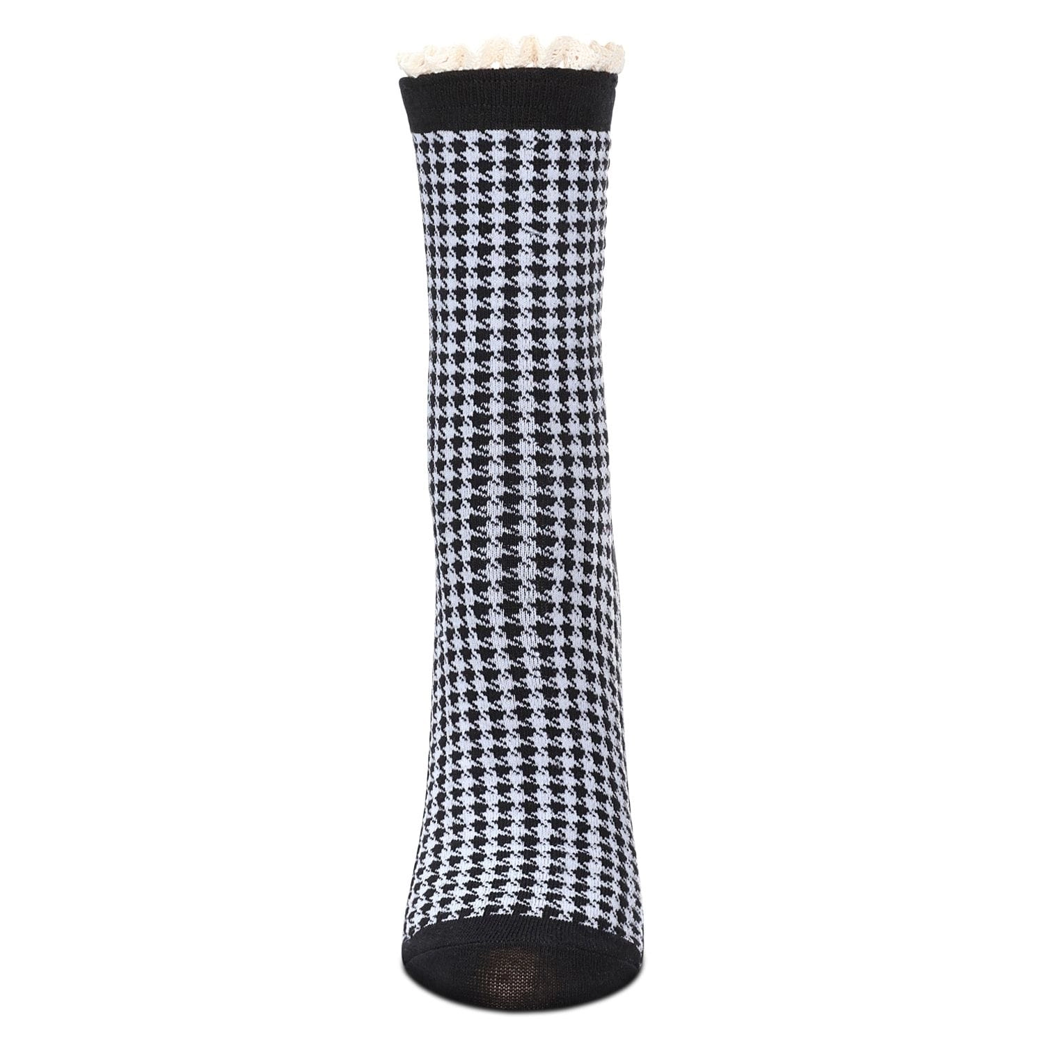 MeMoi Women's Houndstooth Lace Cuff Crew Socks