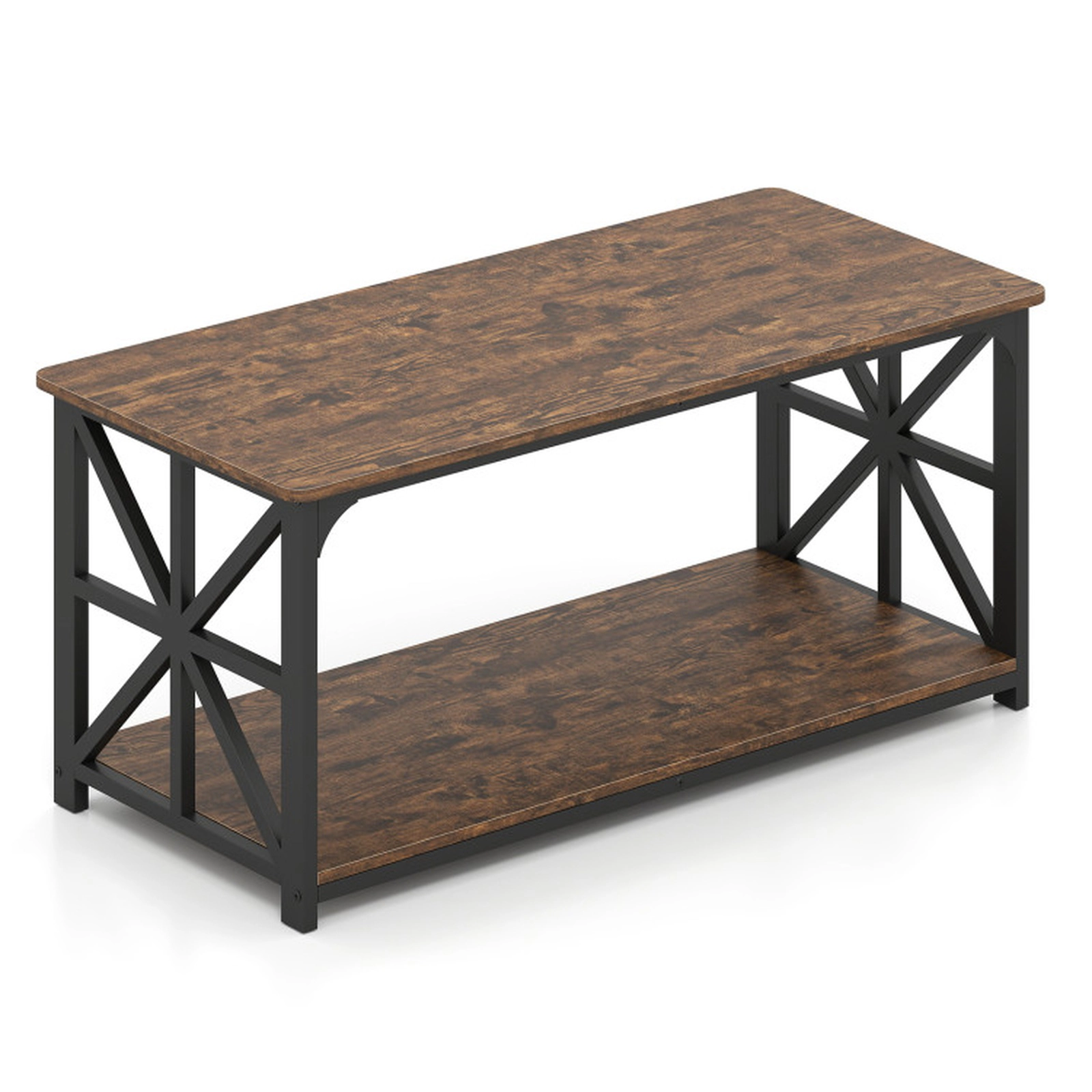 SUGIFT 2-Tier Coffee Table Center Table with Storage Shelf 290-lb Capacity 43-in Brown Engineered Wood and Carbon Steel