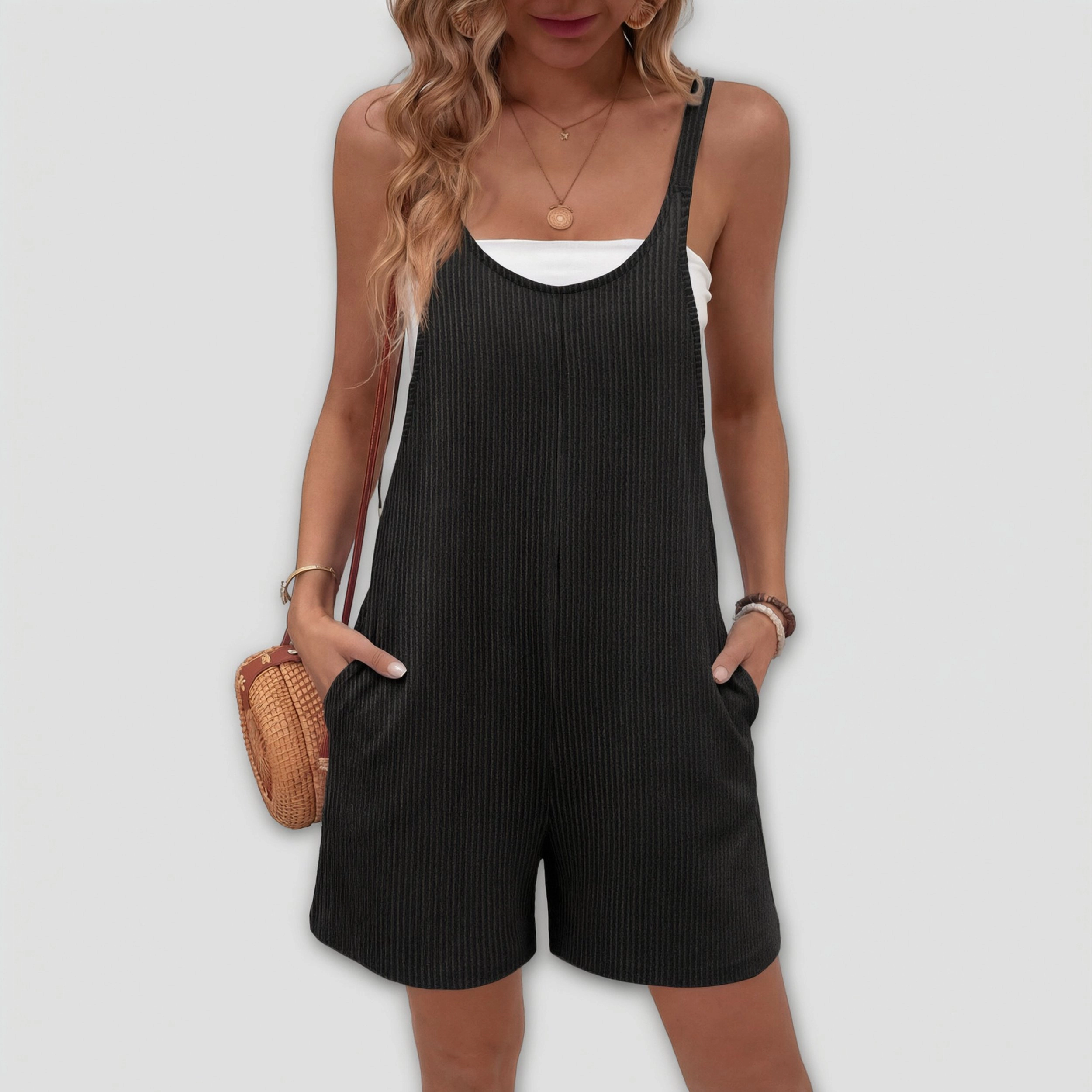 Ekouaer Women's Spaghetti Strap Ribbed Shorts Romper Jumpsuit