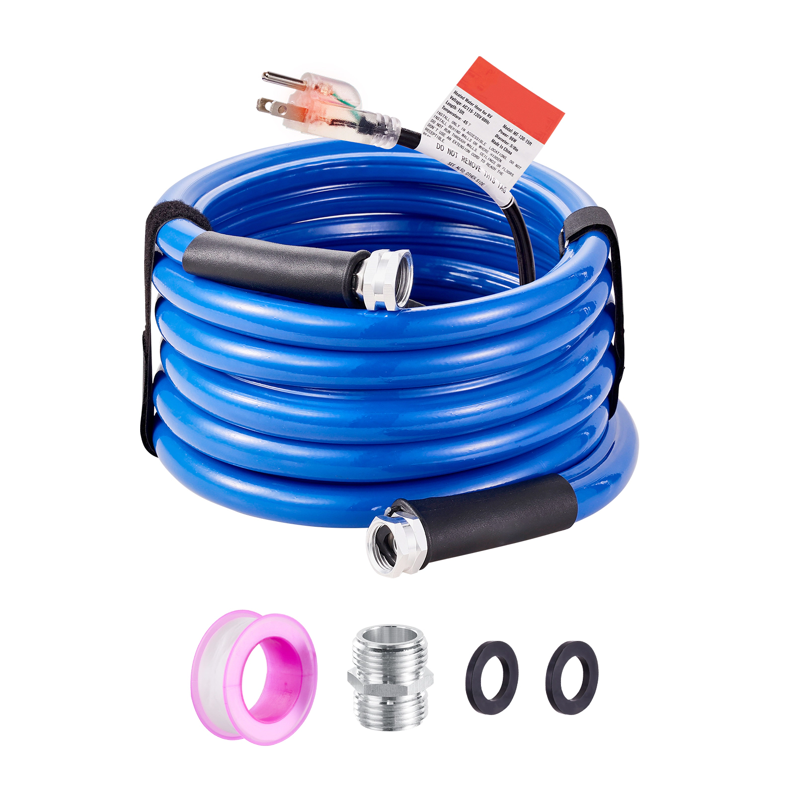 HONGGE 15ft Heated RV Water Hose, Self-Regulating, Freeze-Proof to -45°F, 5/8" ID, 3/4" GHT Adapter, Lead & BPA Free