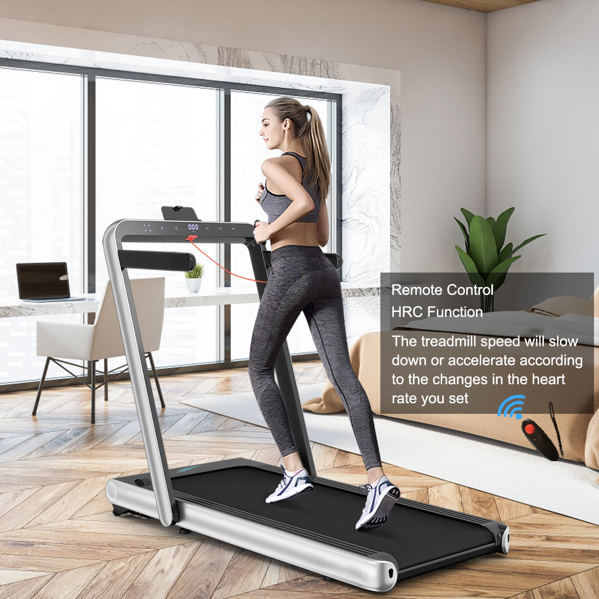 SUGIFT Silver 4.75-HP 2-in-1 Folding Treadmill with LED Touch Screen 58-in W 31-in D 265-lb User Capacity