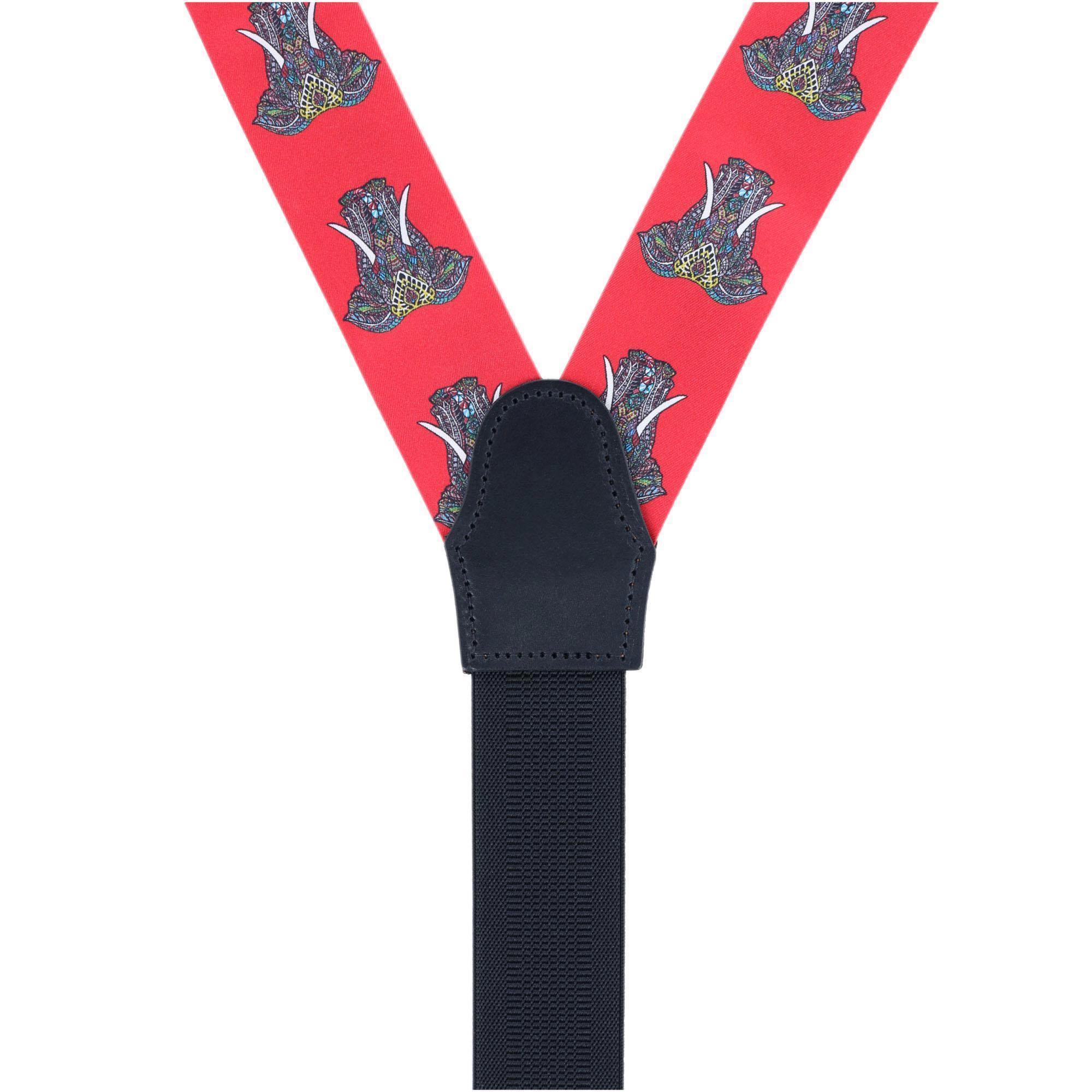 Trafalgar Men's Hanno Tribal Elephant Button End Silk Suspenders