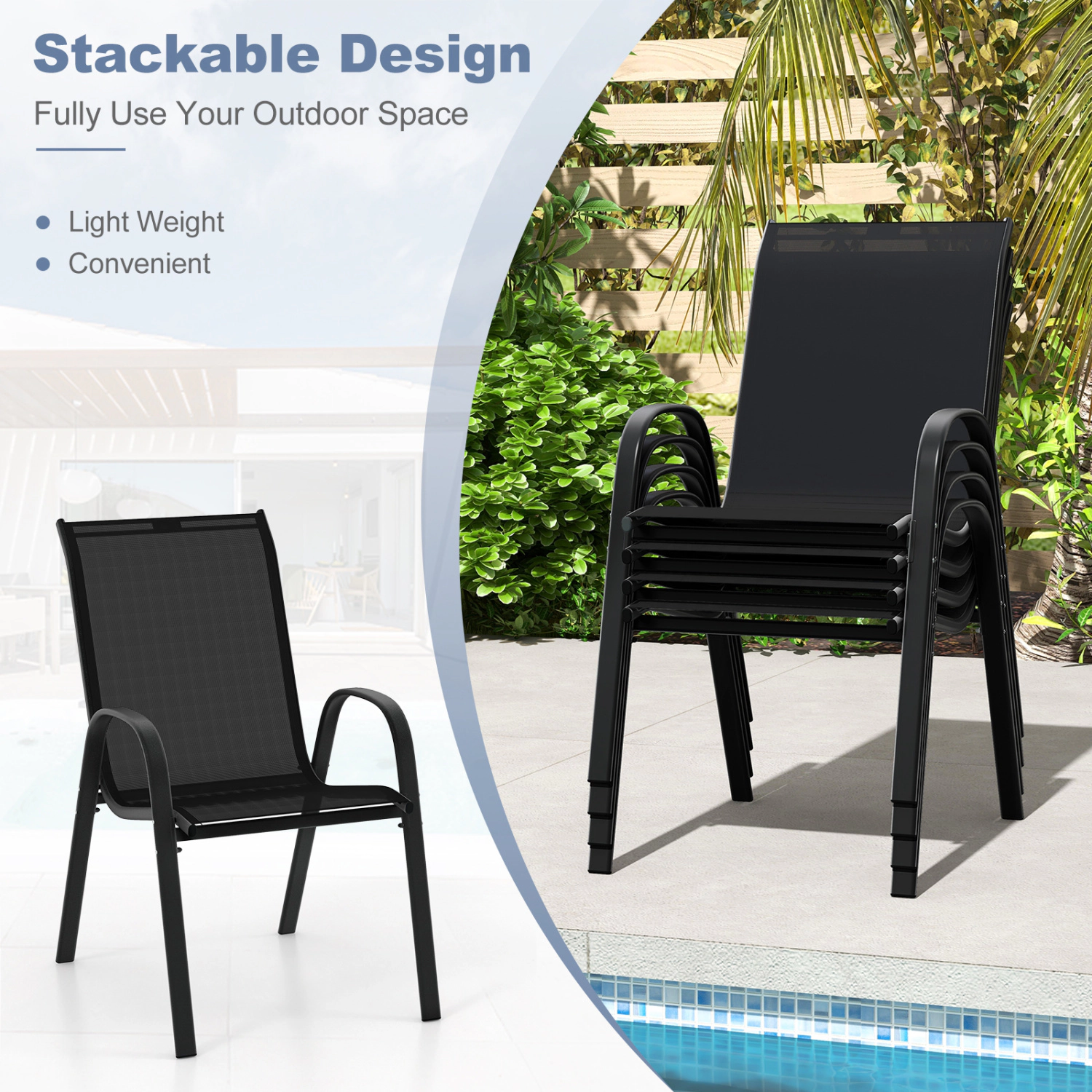 LJG 4 Pieces Stackable Patio Dining Chairs Set with Armrest