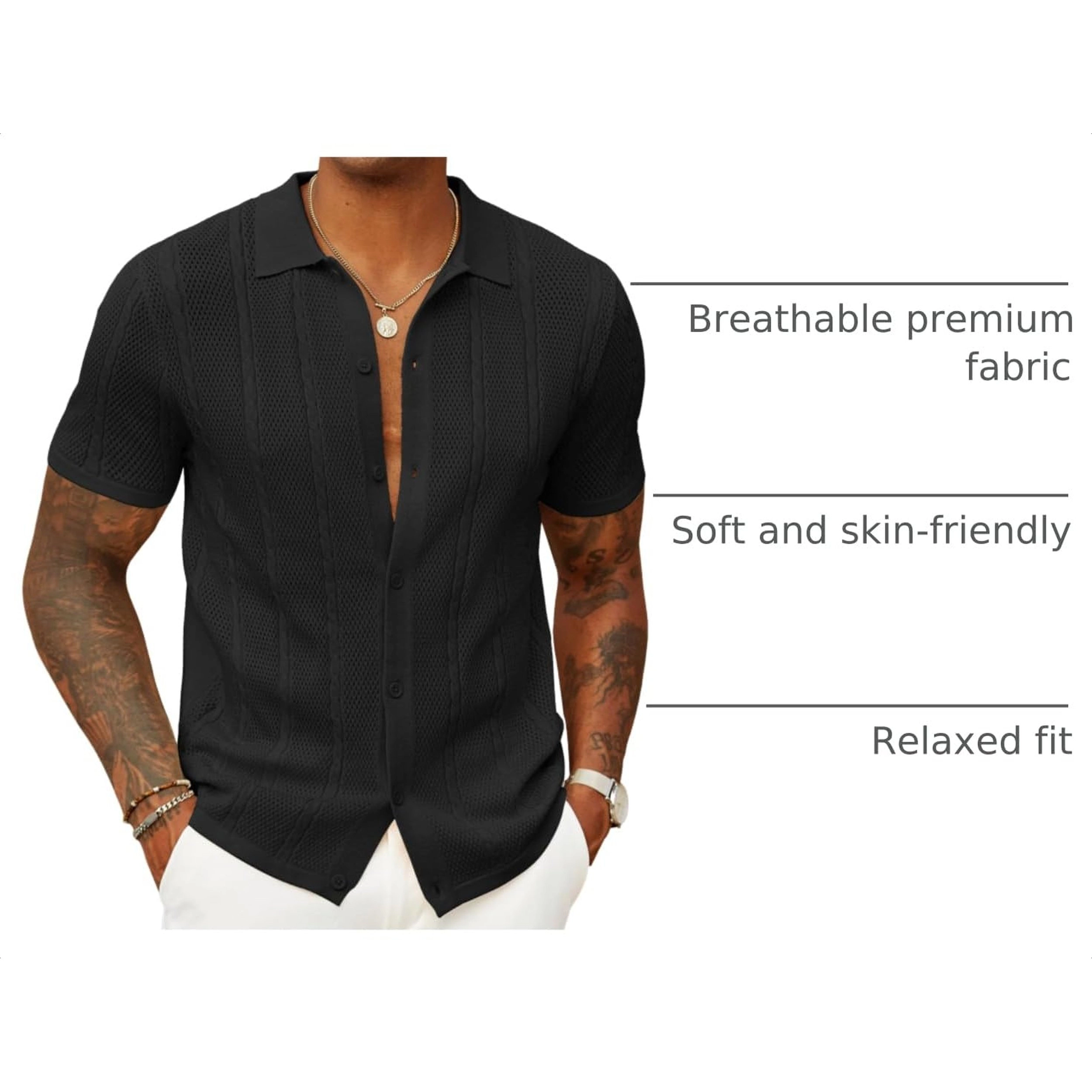 COOFANDY Men's Regular Fit Short Sleeve Knit Camp Shirt