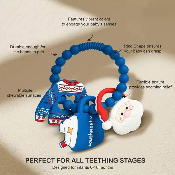 Sperric Silicone Christmas Teether Ring Toy for Baby, BPA Free Soothing Teething Relief Infant & Toddlers 0-18 Month