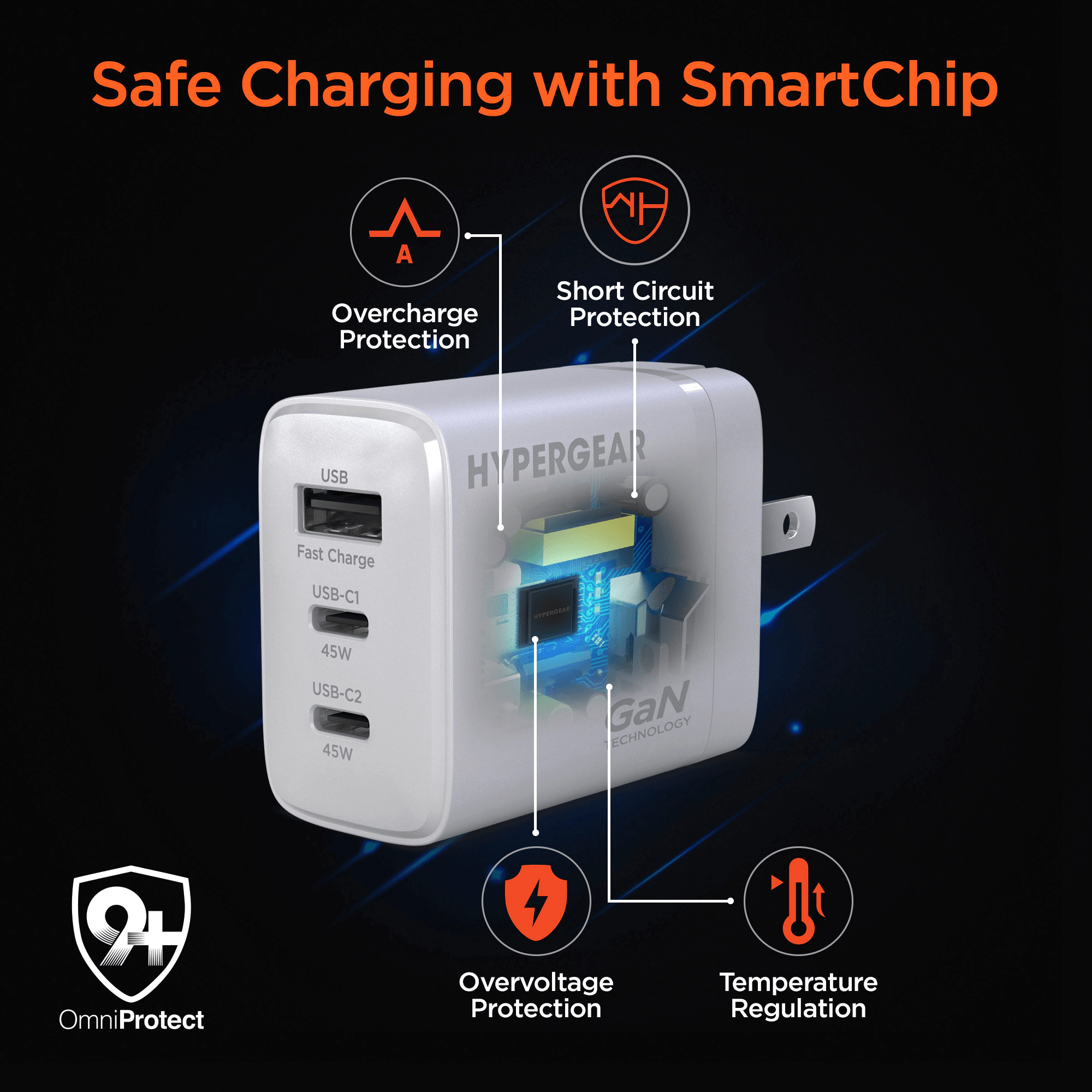 HyperGear 45W USB-C PD PPS Tri-Port GaN Fast Wall Charger