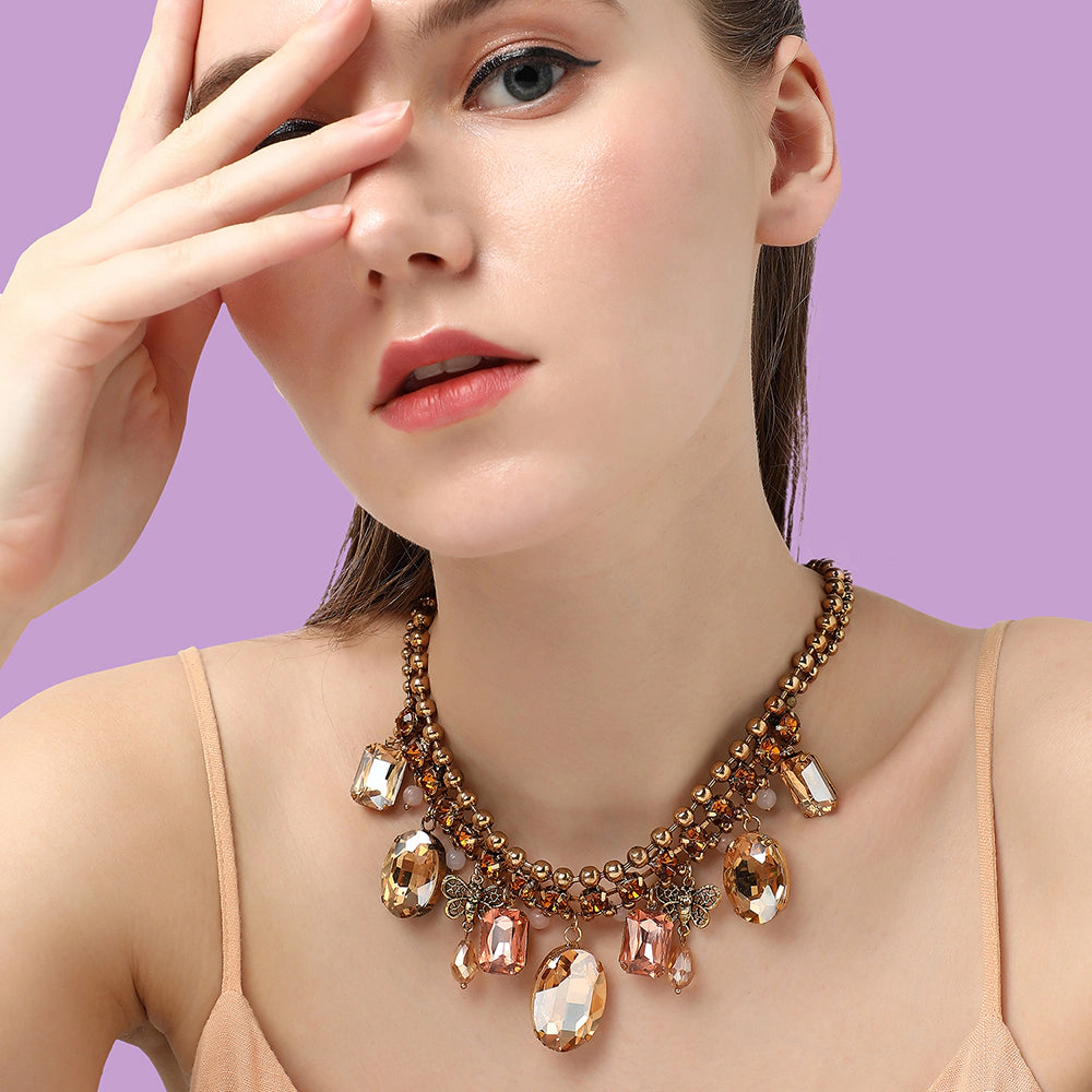 SOHI Women's Gold Plated Crystal Statement Necklace