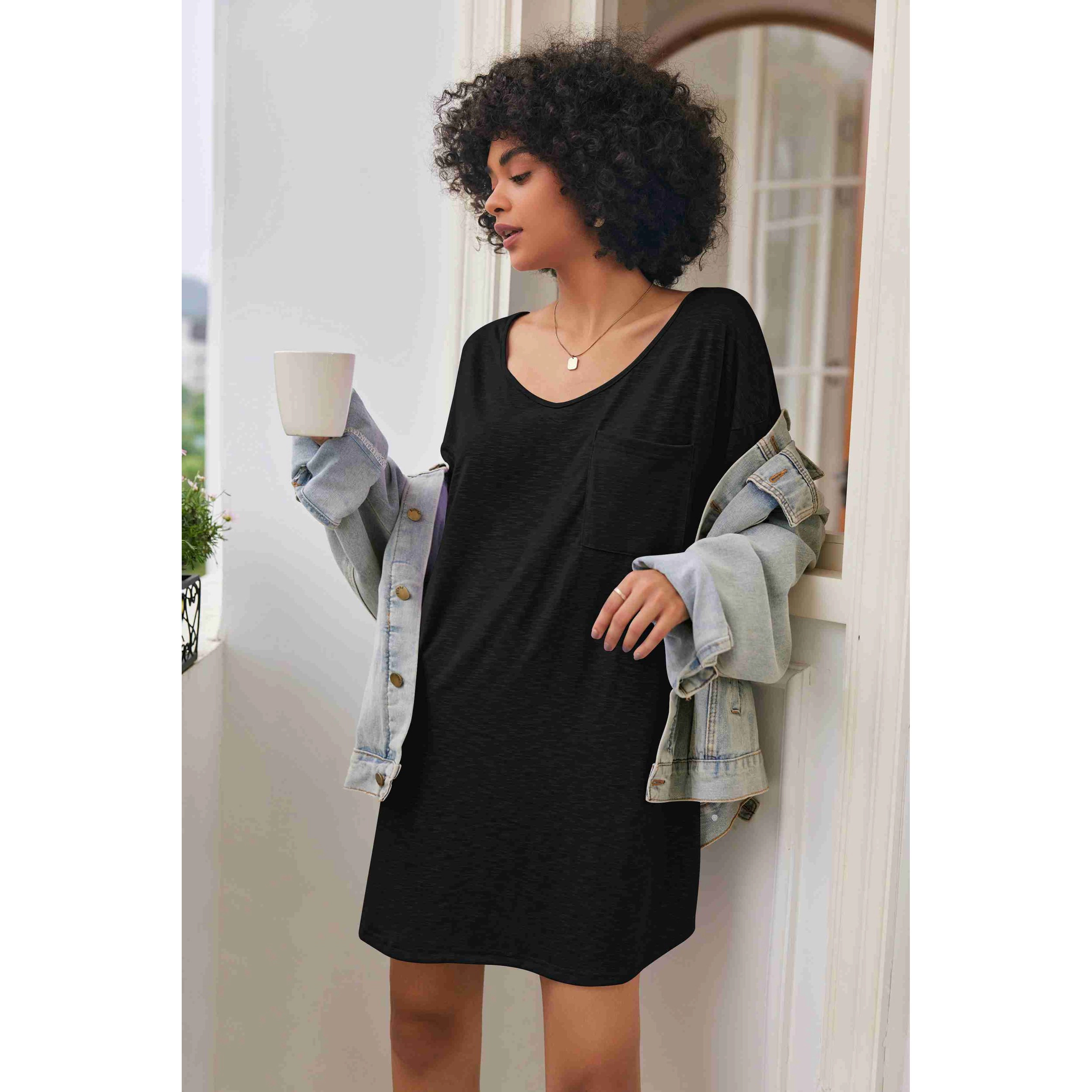 Ekouaer Women's Cotton Short Sleeve V-Neck T-Shirt Nightgown