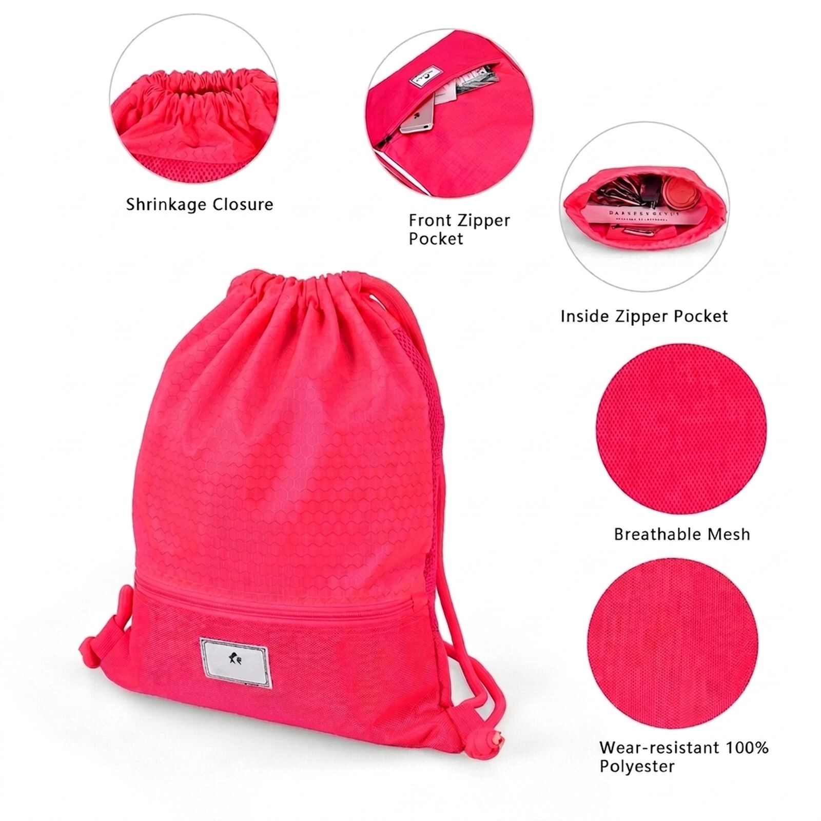SUGIFT Padded Straps Breathable Mesh Back Zippered Drawstring Gym Sack Backpack 17-in x 14-in 14-in x 6-in Pouch Pink