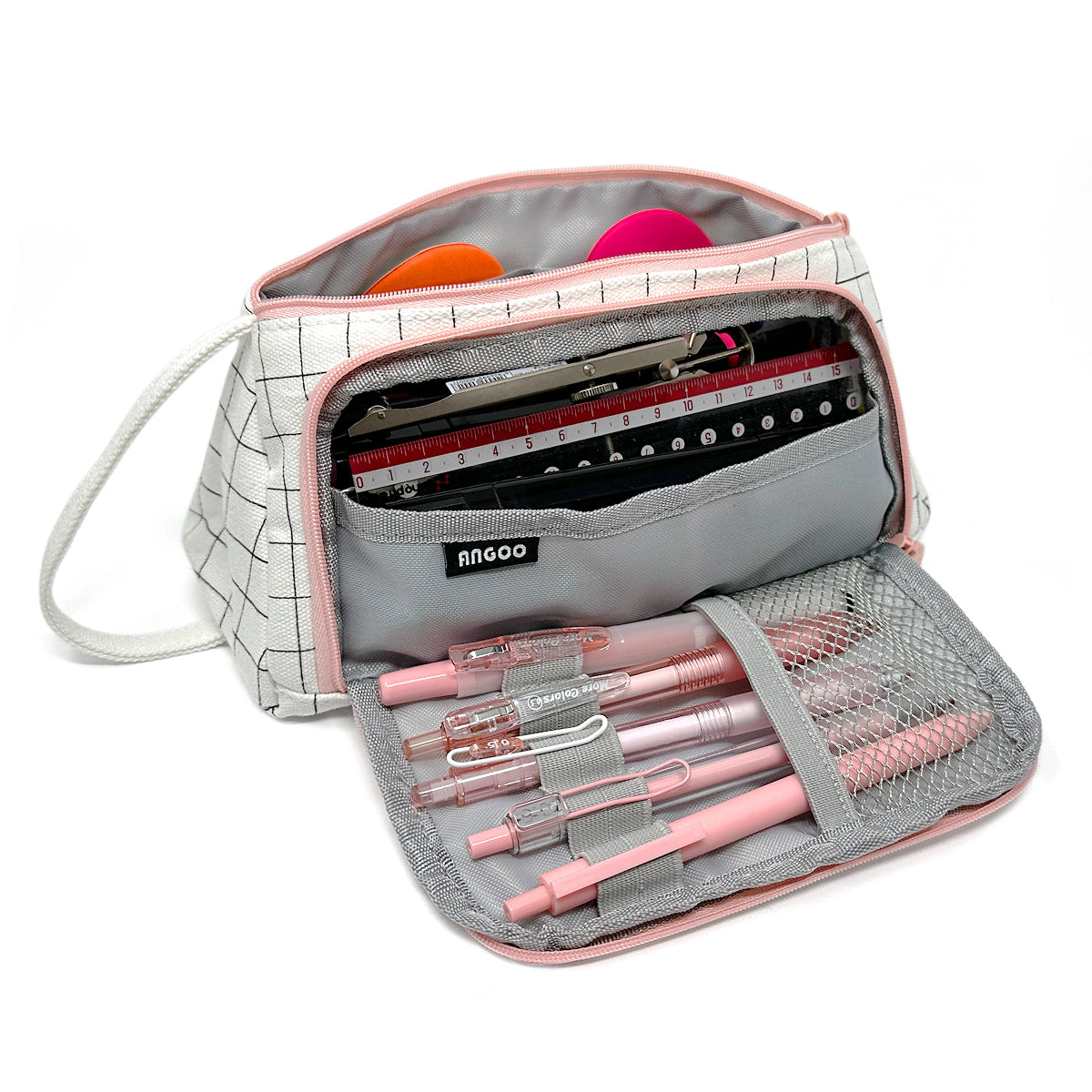 Wrapables Large Capacity Portable Pencil Pouch for Office Supplies, Pink & White