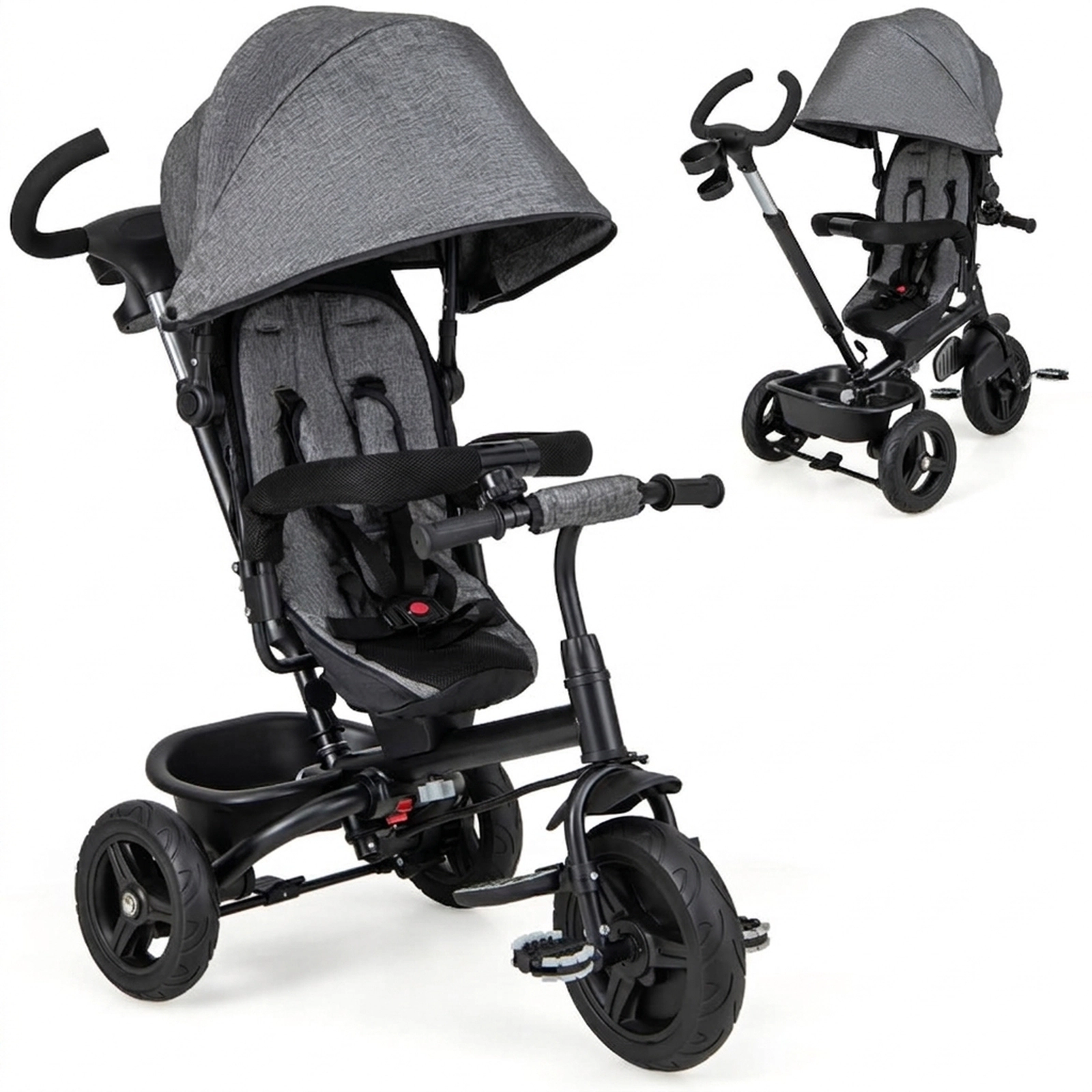 SUGIFT Toddler Gray 4-in-1 Tricycle with Reversible Seat and 5-Point Harness 30-in W 38-in H 55-lb Seat Capacity