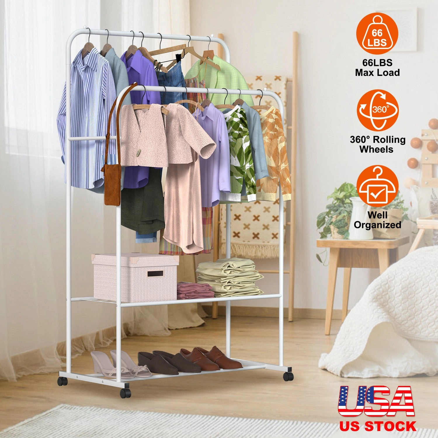 GBruno Rolling Garment Rack With Shoe Storage