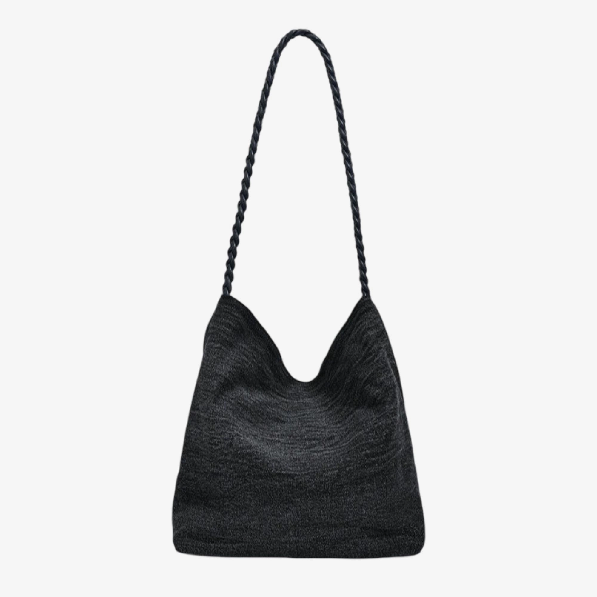Alilang Women's Black Sequin Embellished Braided Shoulder Bag Canvas Handbag