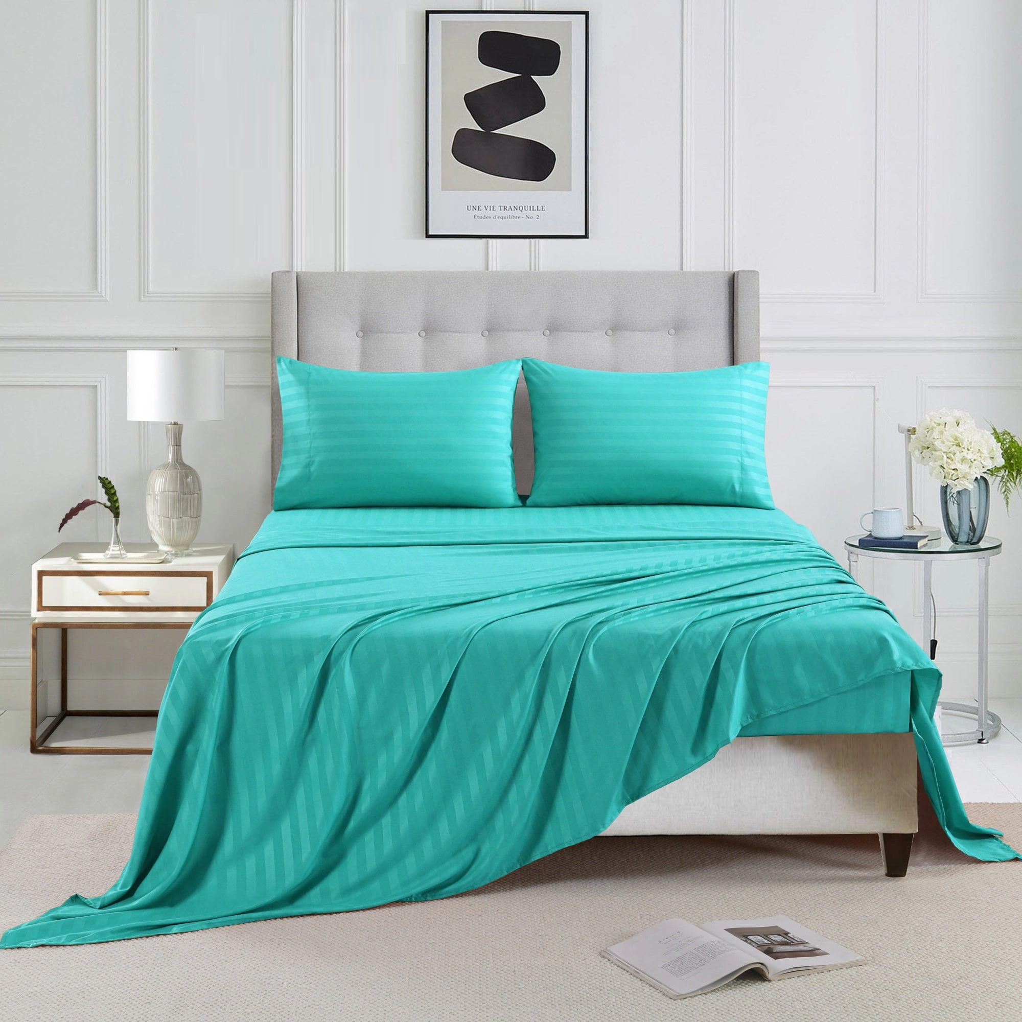 Marcielo 3/4 Pcs Luxury Stripe Bed Sheets Set 18-inch deep pocket