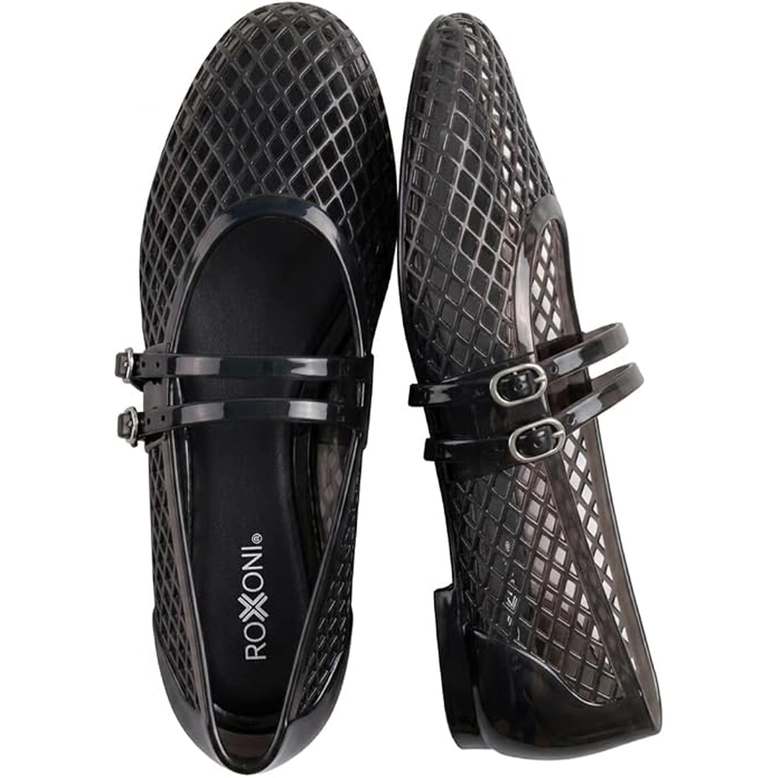 Roxoni Women’s Double Strap Jelly Mary Jane Ballet Flats