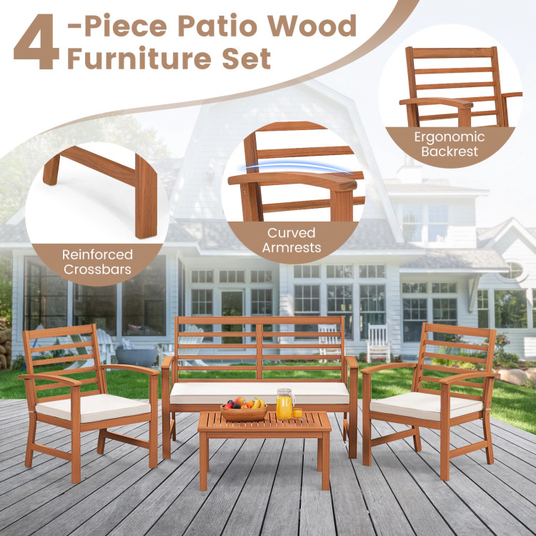 Hivvago 4 Pieces Outdoor Furniture Set With Stable Acacia Wood Frame