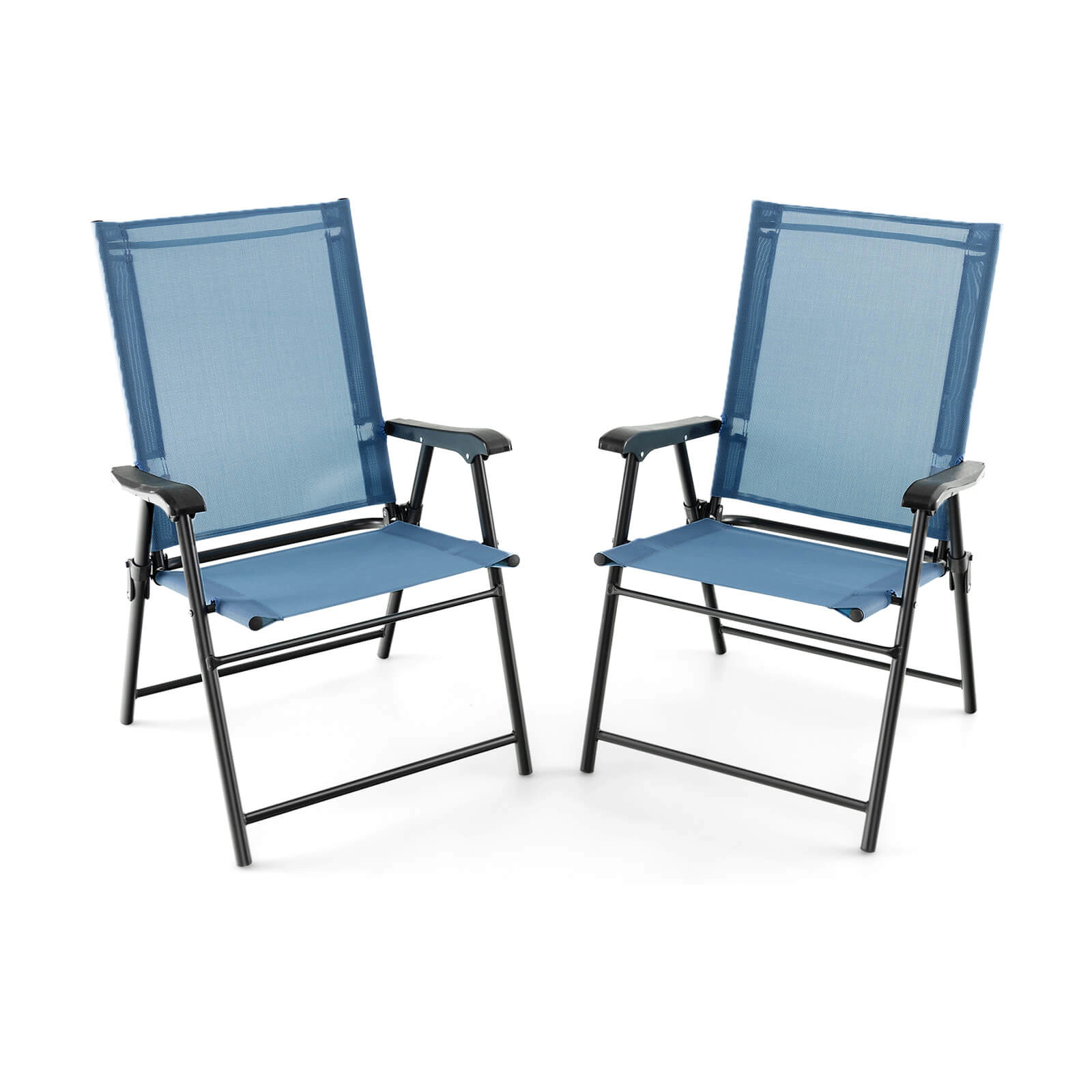 SUGIFT Blue Folding Curved Armrests and Metal Frame Set of 2 Patio Dining Chairs