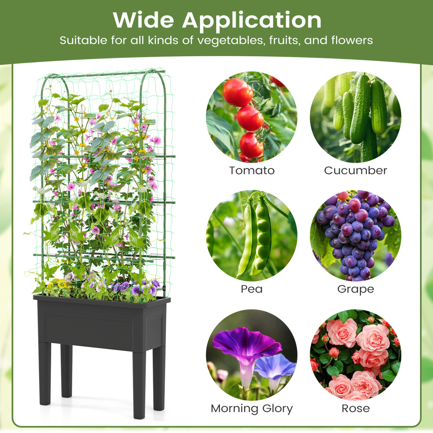 Hivvago Self-watering Raised Garden Bed Elevated Planter with Climbing Trellis