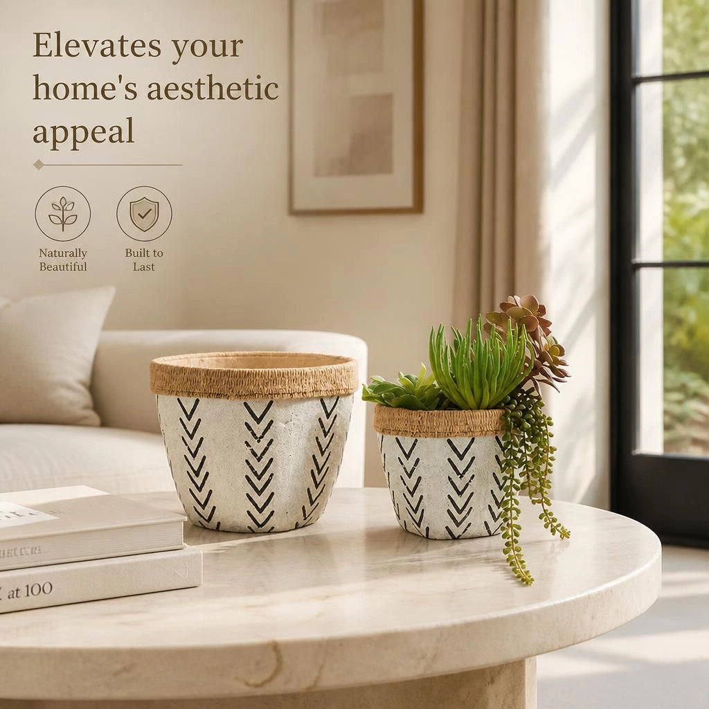 WOW PIONEER Durable Cement Garden Planter Pot for Flowers Herbs Vegetables Outdoor Indoor
