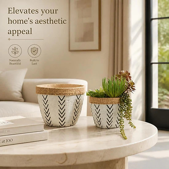 WOW PIONEER Durable Cement Garden Planter Pot for Flowers Herbs Vegetables Outdoor Indoor