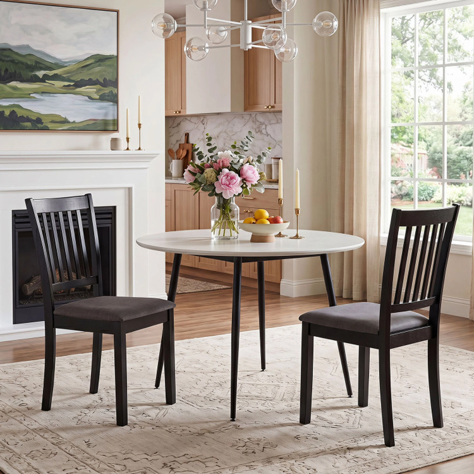 SUGIFT Black Wooden Upholstered Padded Seat and Rubber Wood Frame Set of 4 Dining Chairs