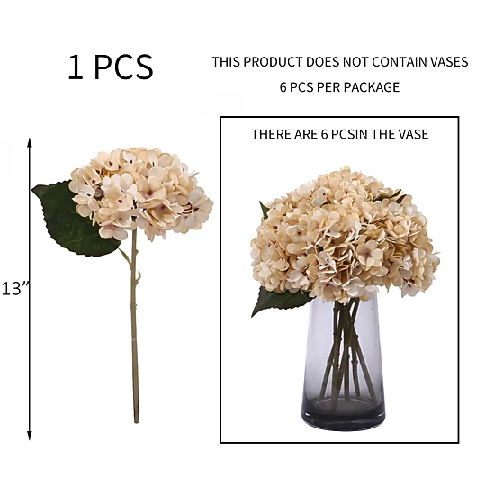 PUPWE 6Silk Hydrangeas Artificial Flowers Deep Lake Blue
