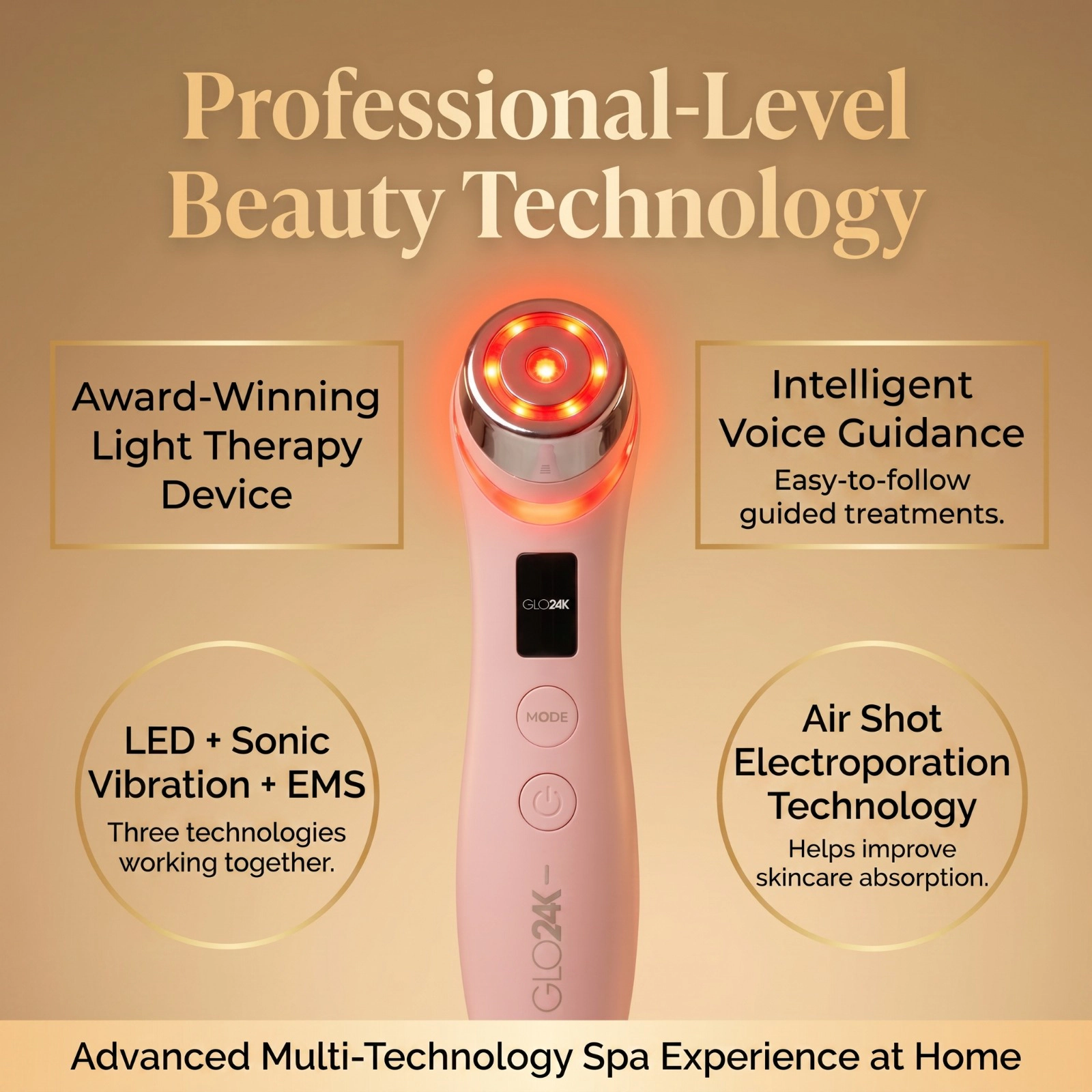 GLO24K NOVA-X 7 Color LED Skincare Device with Intelligent Voice Guidance