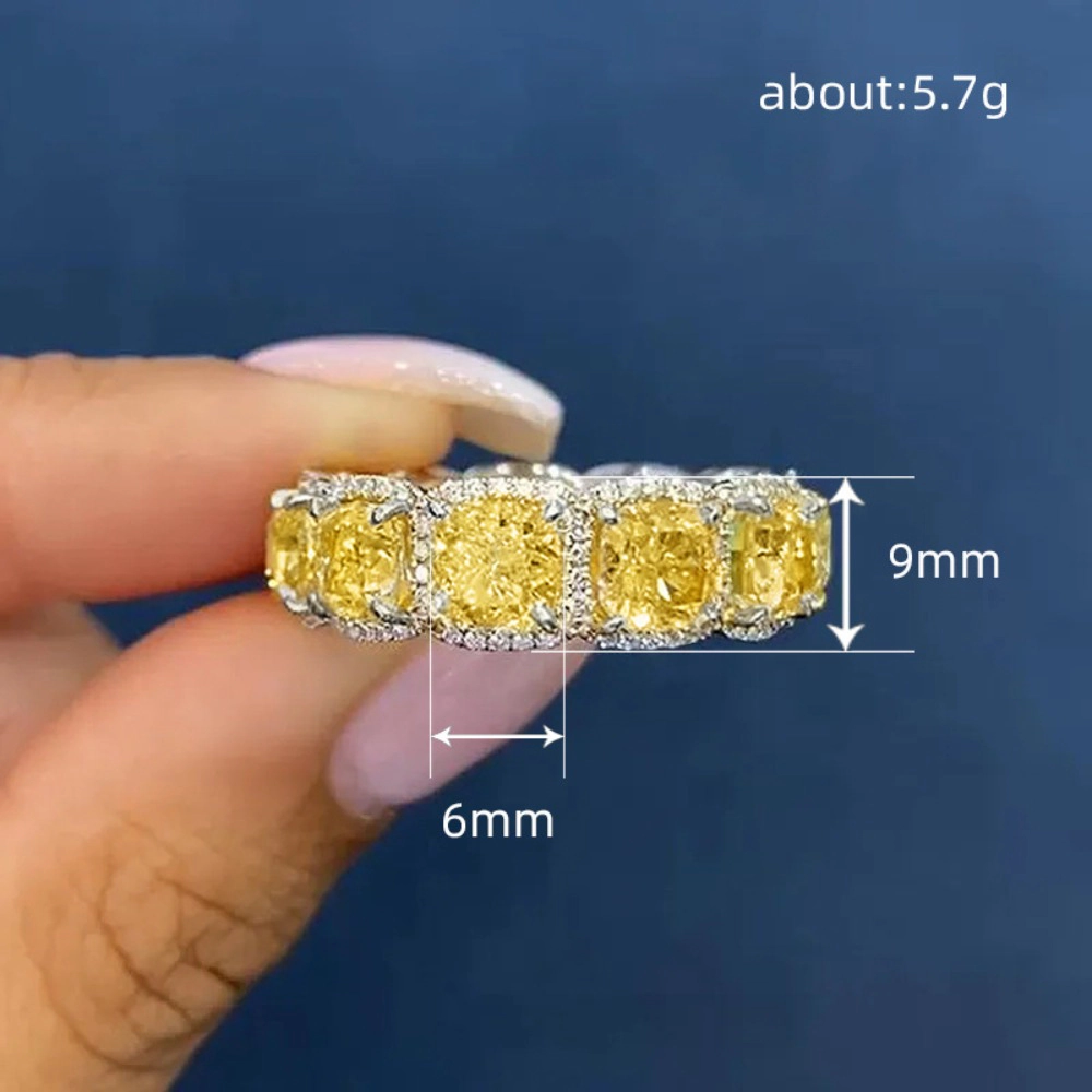 Luxury Women's Engagement Rings with Yellow Cubic Zirconia Fashion Wedding Band Jewelry