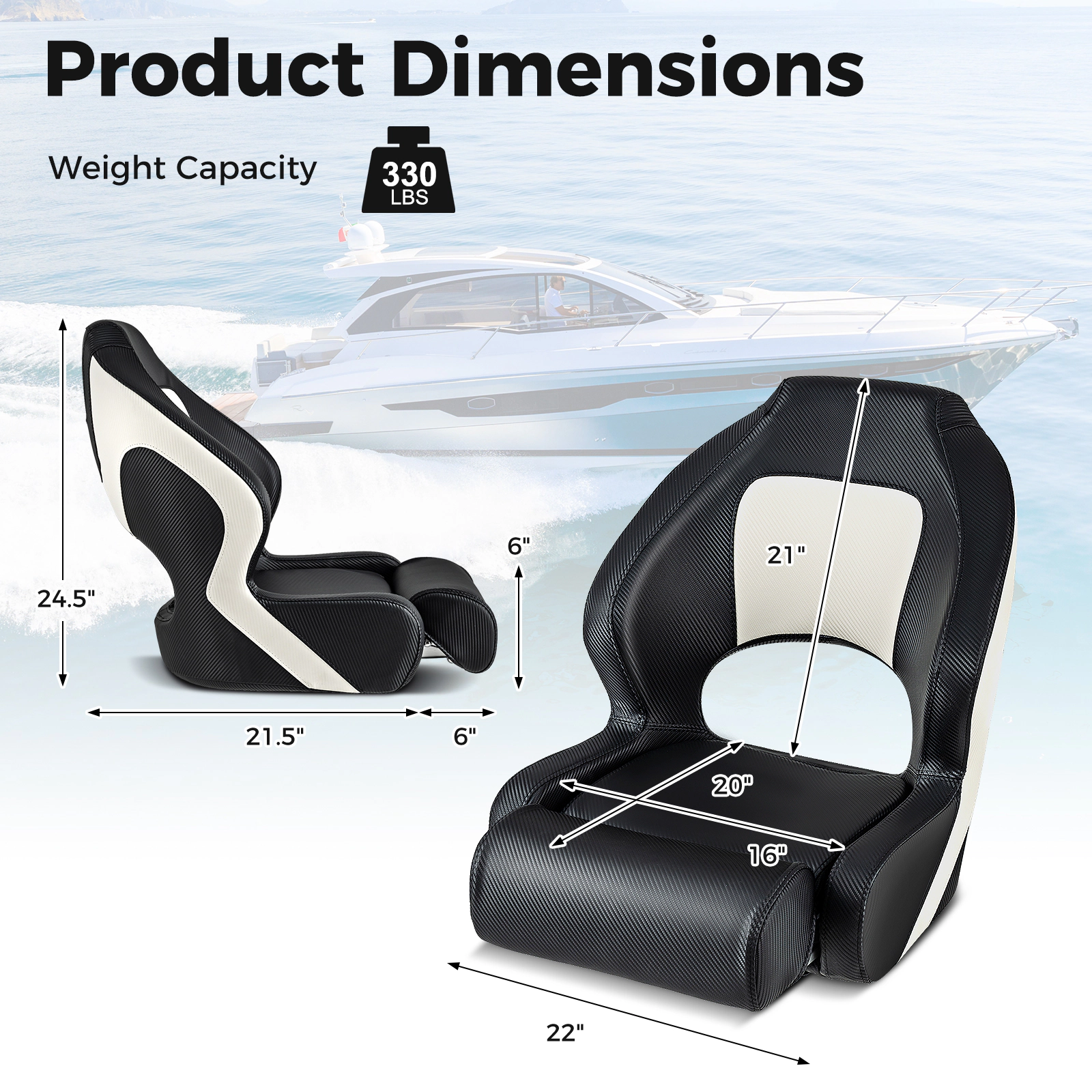 SUGIFT Black Captain Bucket Boat Seat with Flip-Up Bolster 22-in W 27.5-in D 24.5-in H 330-lb Chair Capacity