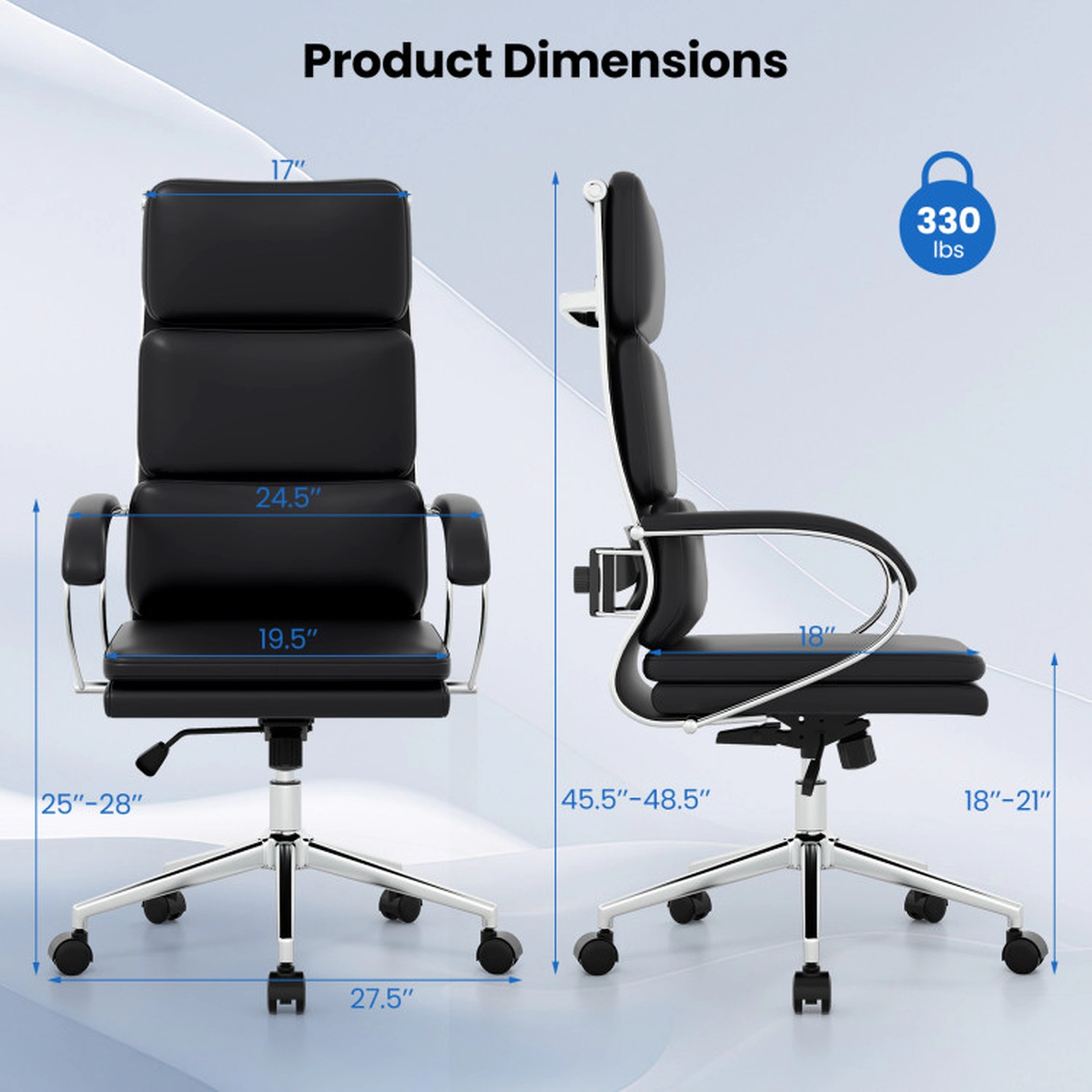 SUGIFT Ergonomic PVC Leather Office Chair with Adjustable Height and Rocking Function 330-lb Capacity 27.5-in Wide Black