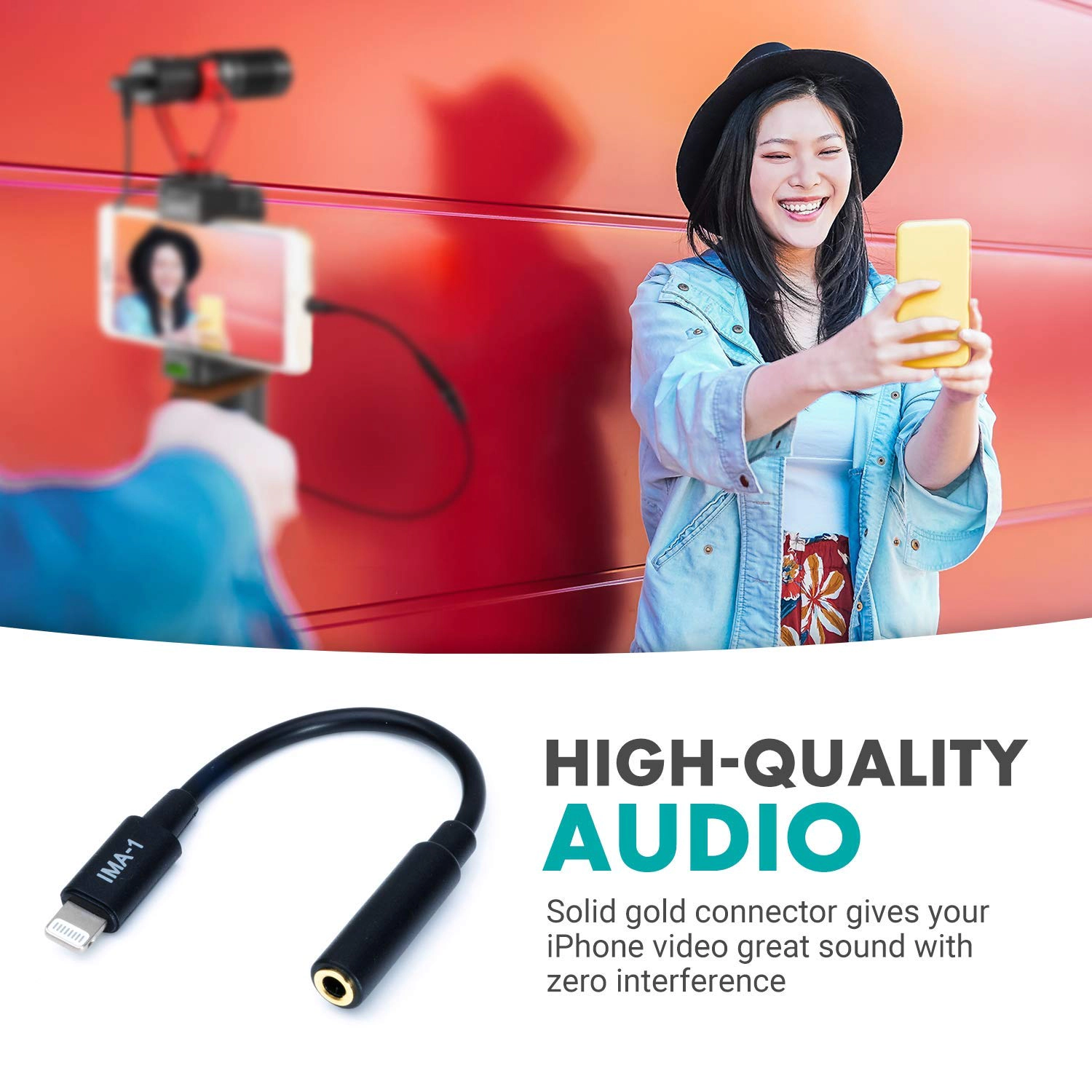 Movo IMA-1 Female 3.5mm TRRS Microphone Adapter Cable to Lightning Connector Dongle Compatible with Apple iPhone, iPad