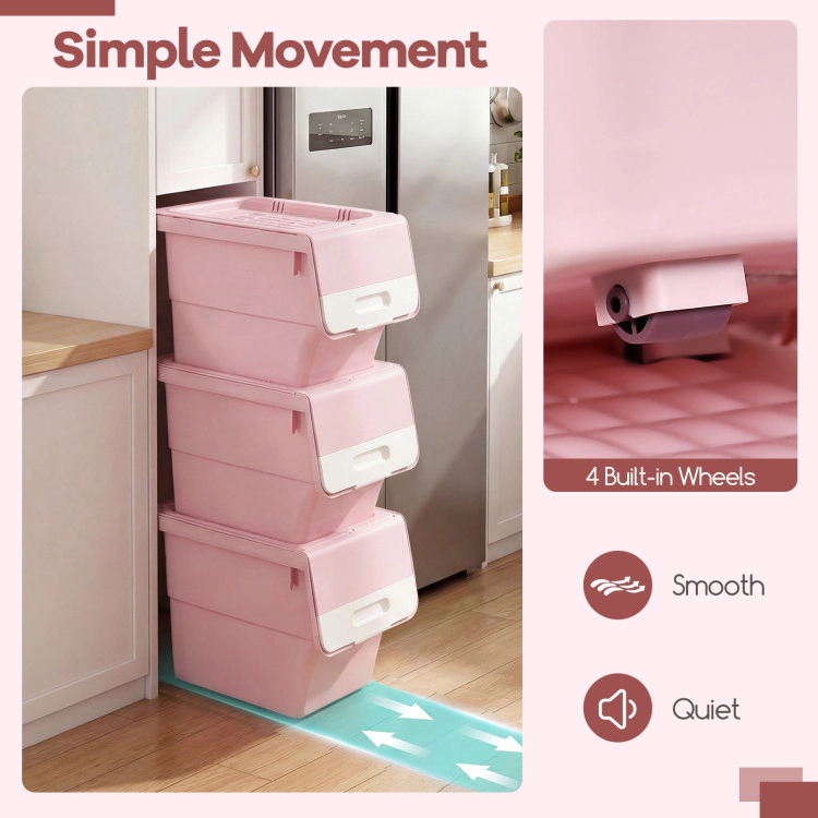 Hivvago 3 Pieces Storage Bins On Wheels Stackable Plastic Boxes With Stay-Open Lid (M)
