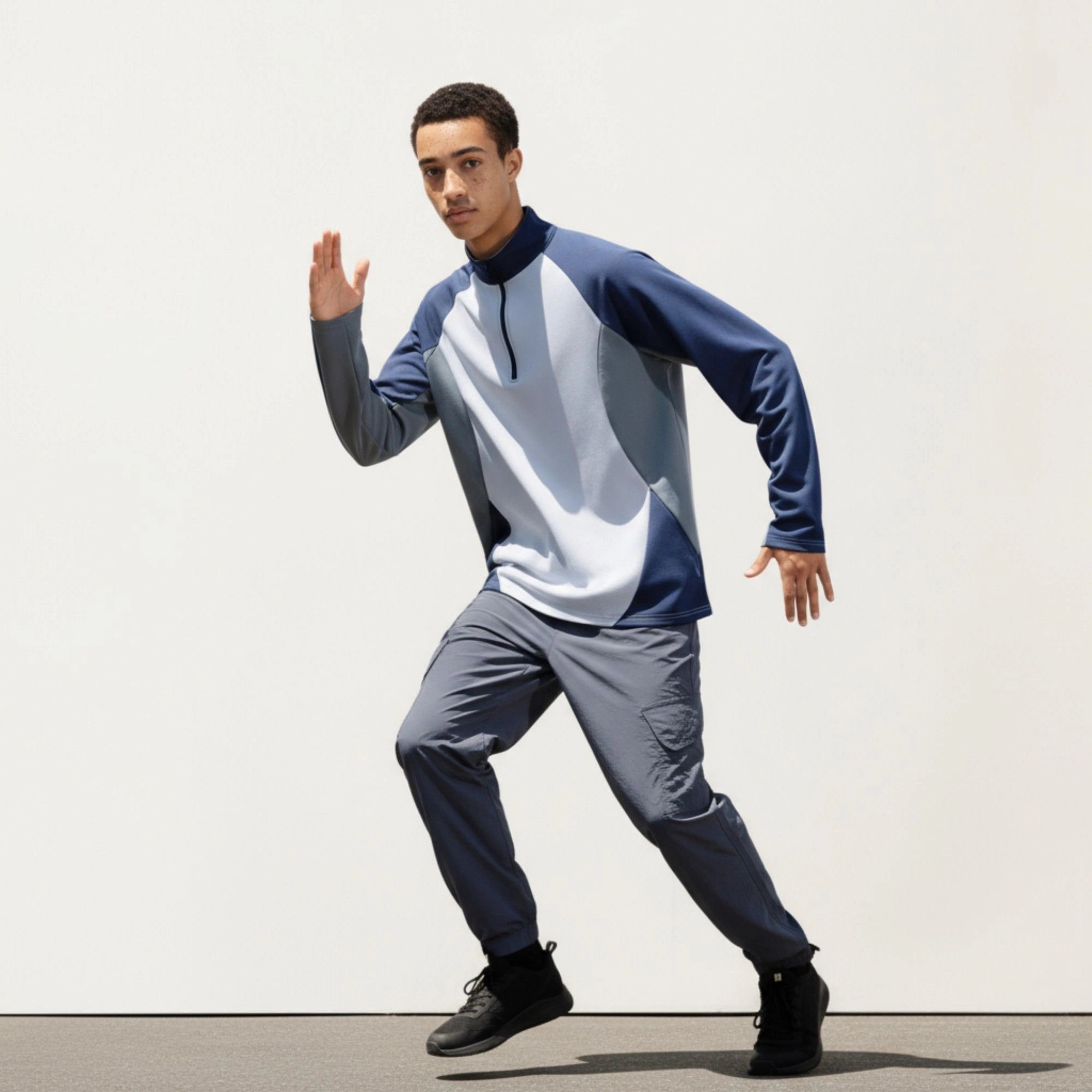 Anna-Kaci Men's Long Sleeve Quarter-Zip Pullover with Color Block Panels and Stand Collar