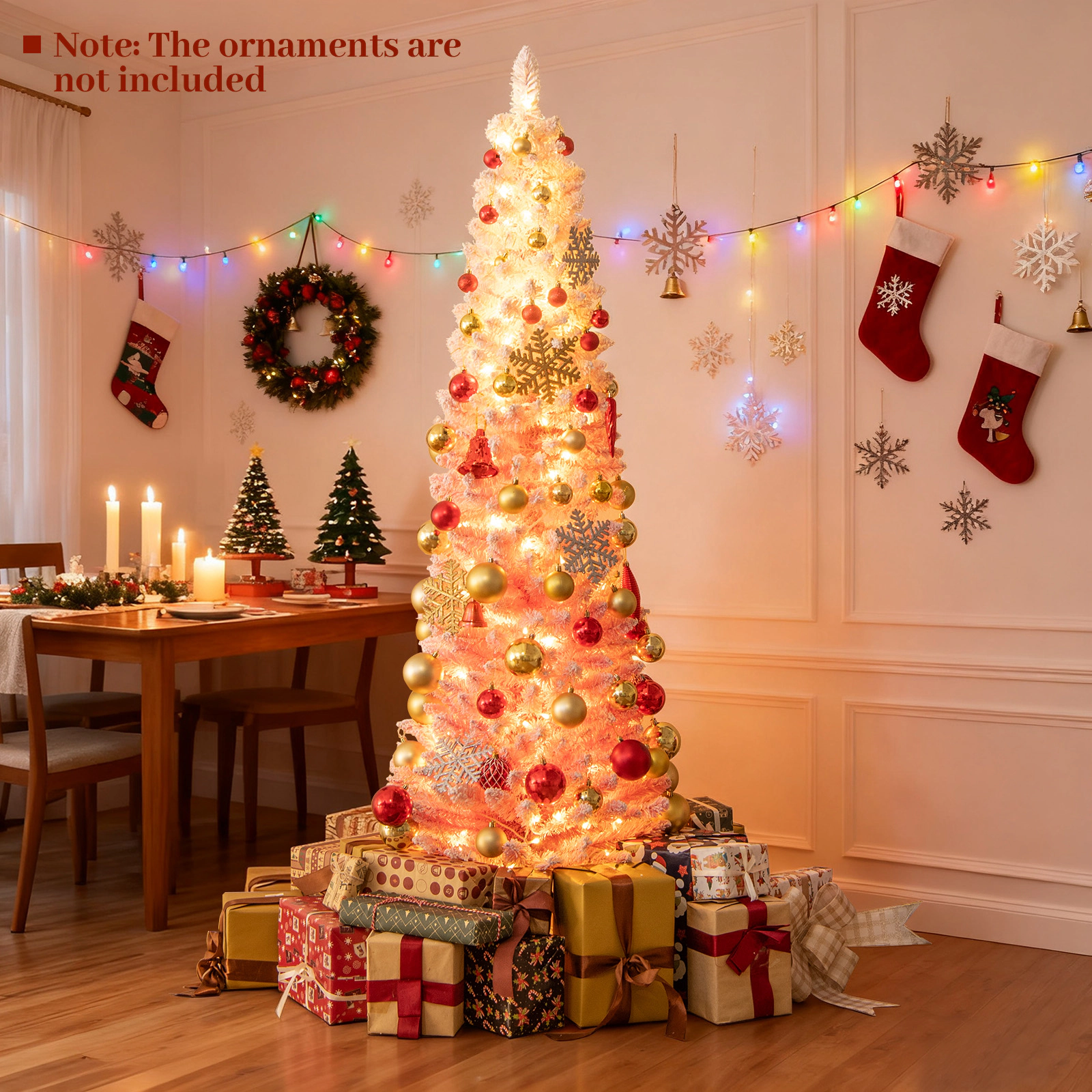 LJG Snow-Flocked Artificial Pink Christmas Tree Pre-Lit Hinged Xmas Tree for Holiday Decoration