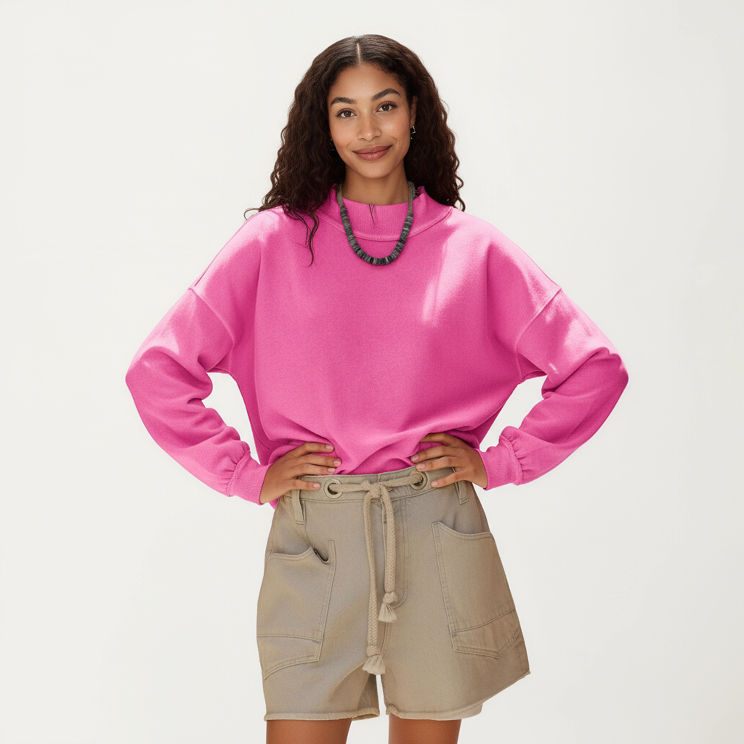 Anna-Kaci Women's Crew Neck Ribbed Cuff Relaxed Fit Long Sleeve Pullover Top