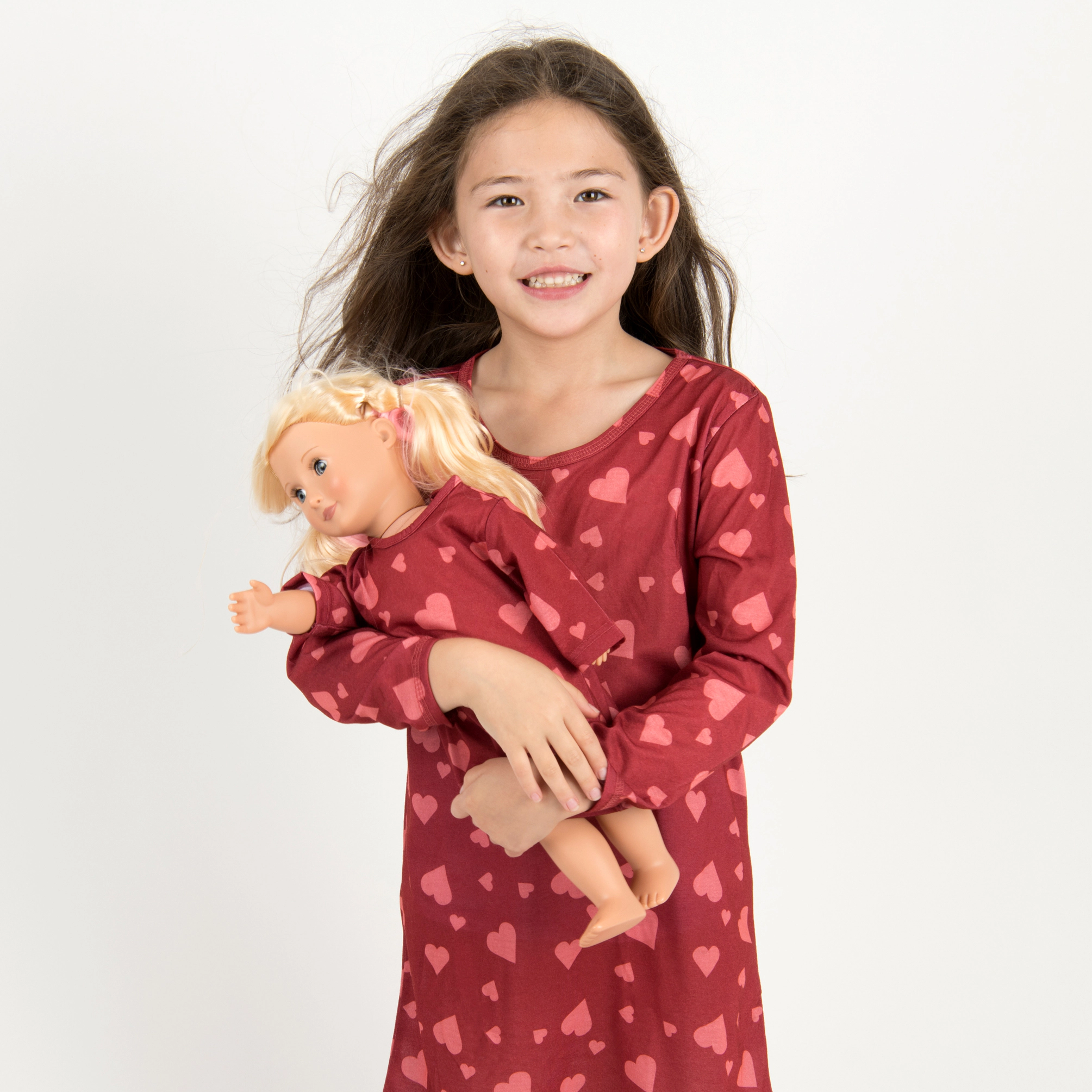 Leveret Girl & Doll Matching Valentine Hearts Long Sleeve Nightgown Set