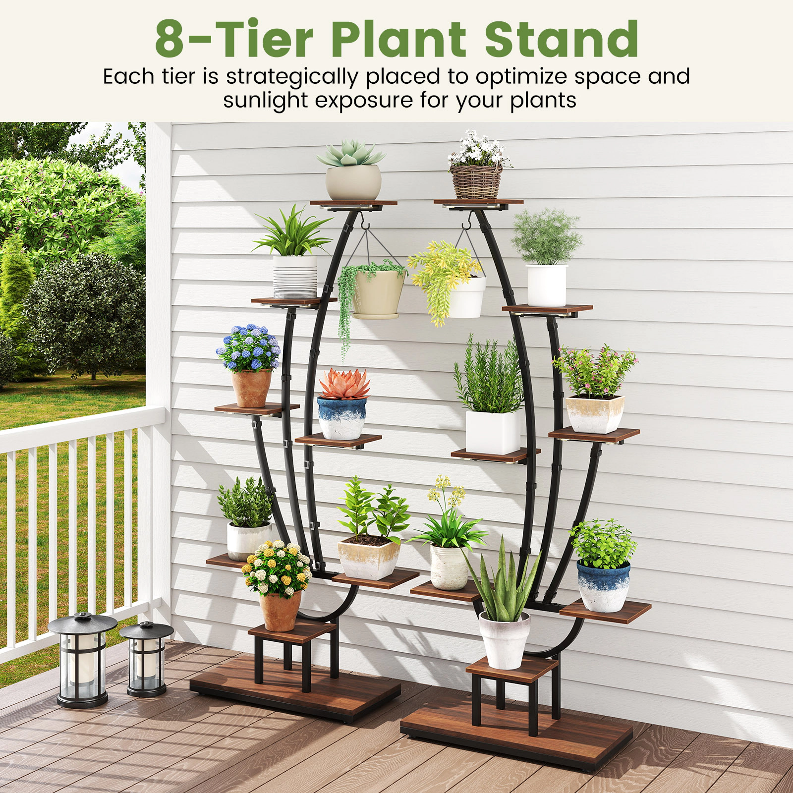 SUGIFT 8 Tier Grow Lights Set of 2 Indoor Plant Stand Tall Corner Metal Shelf