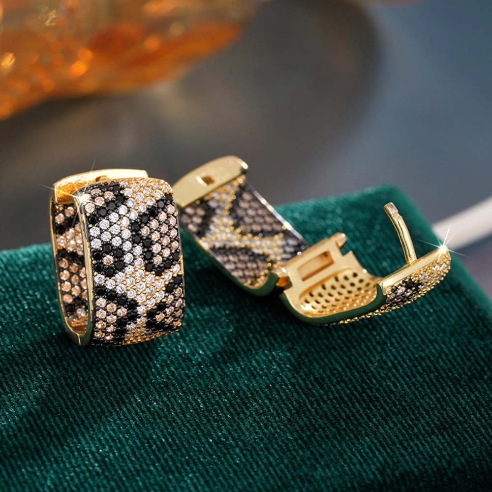 Shiny Micro Pave Cubic Zirconia Leopard Hoop Earrings