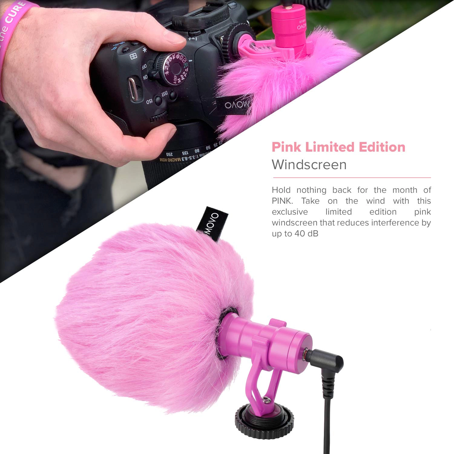 Movo VXR10 Universal Video Microphone for DSLR Cameras and Camcorders (Pink Breast Cancer Awareness Edition)
