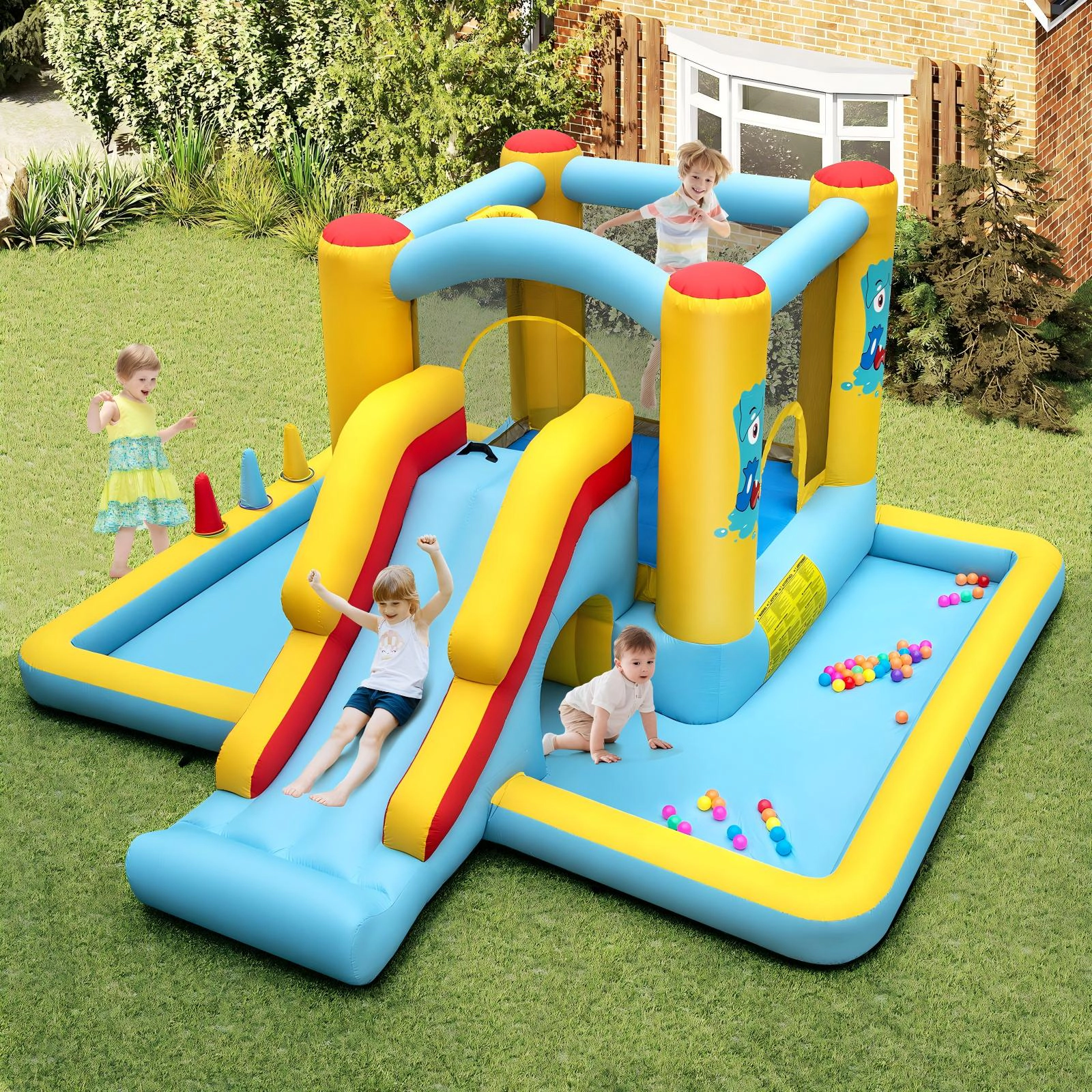 SUGIFT Slide Tunnel and Ball Pit Blower Not Included 7-in-1 Kids Inflatable Bouncy Castle