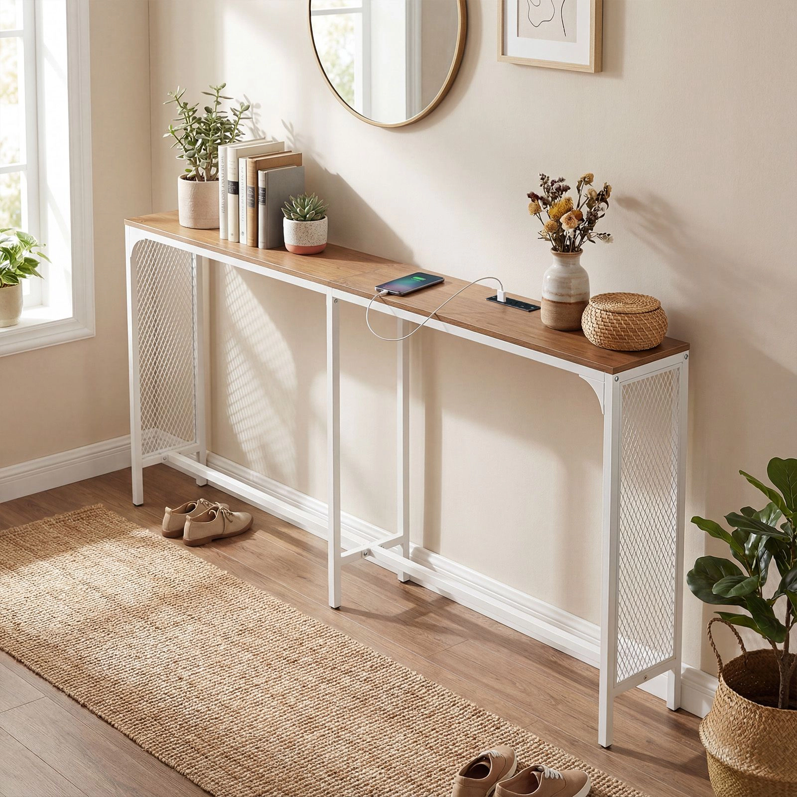 SlickBlue Long Narrow Console Table with Charging Station