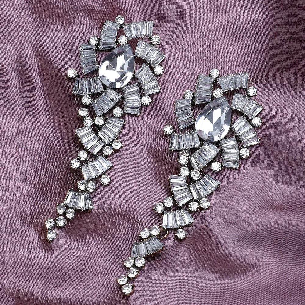 SOHI Women's Silver Embellished Drop Earrings