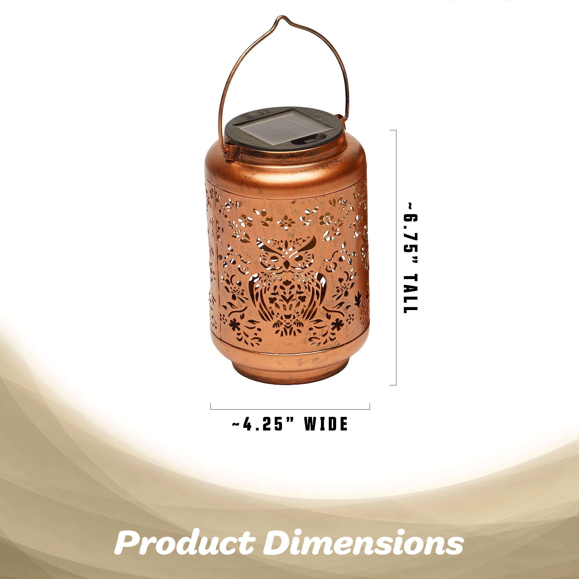 G128 2-Pack Solar Owl Outdoor Lantern, Antique Copper Metal Waterproof Hanging Lantern with Warm White LED, 6.75 in