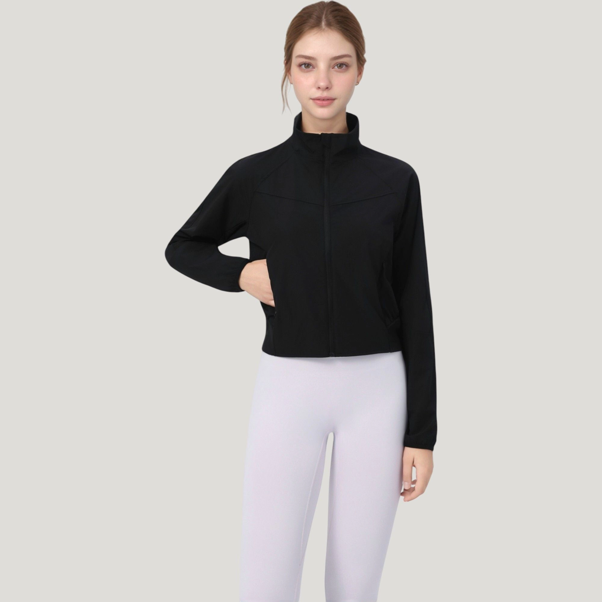 Anna-Kaci Women's Lightweight Zip-Up Active Jacket with Stand Collar Design and Slim Fit