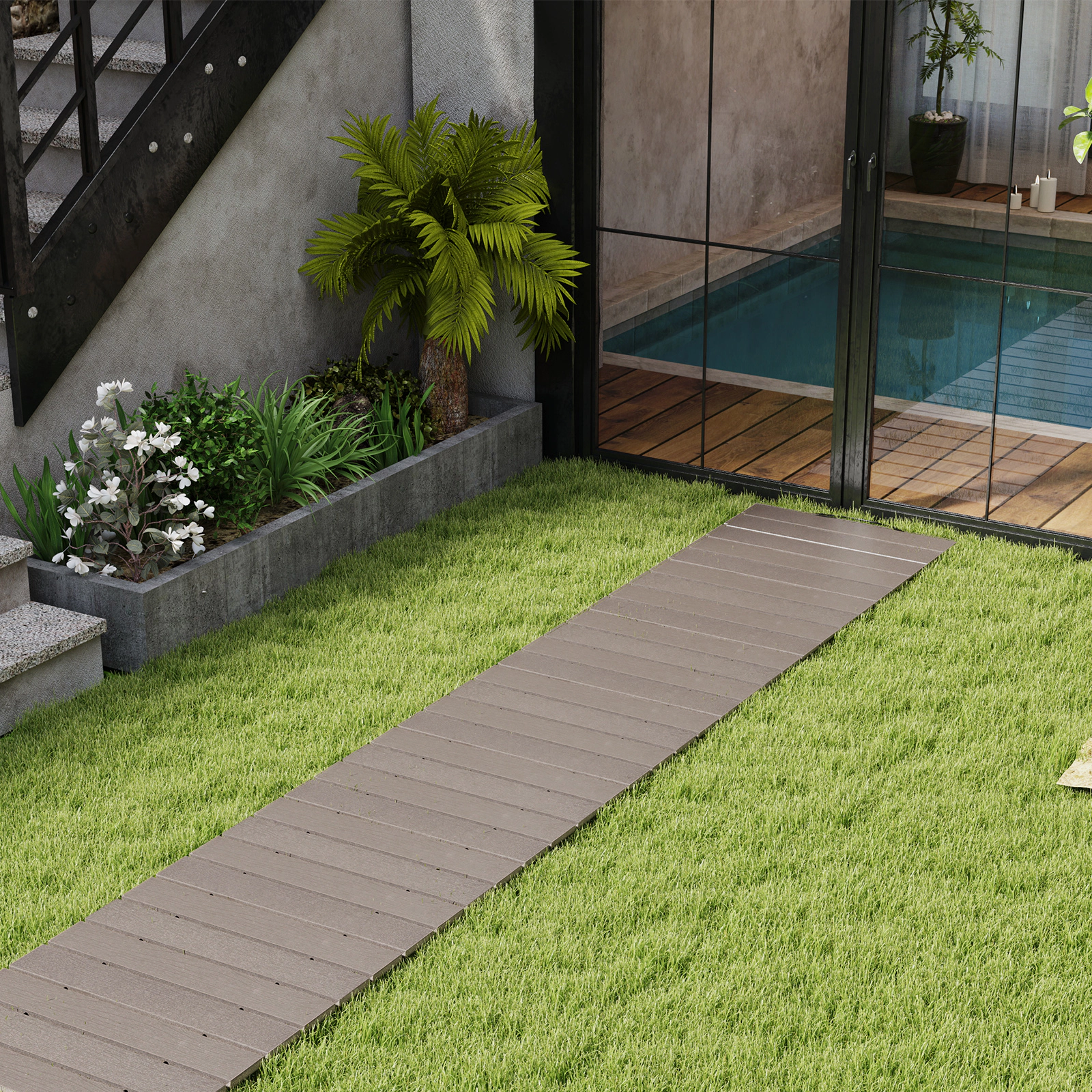 SUGIFT 8-Ft Gray HDPE Roll Up Garden Pathway with 32 Slats and Metal Wire Connection 95-in W 17-in D 0.5-in H