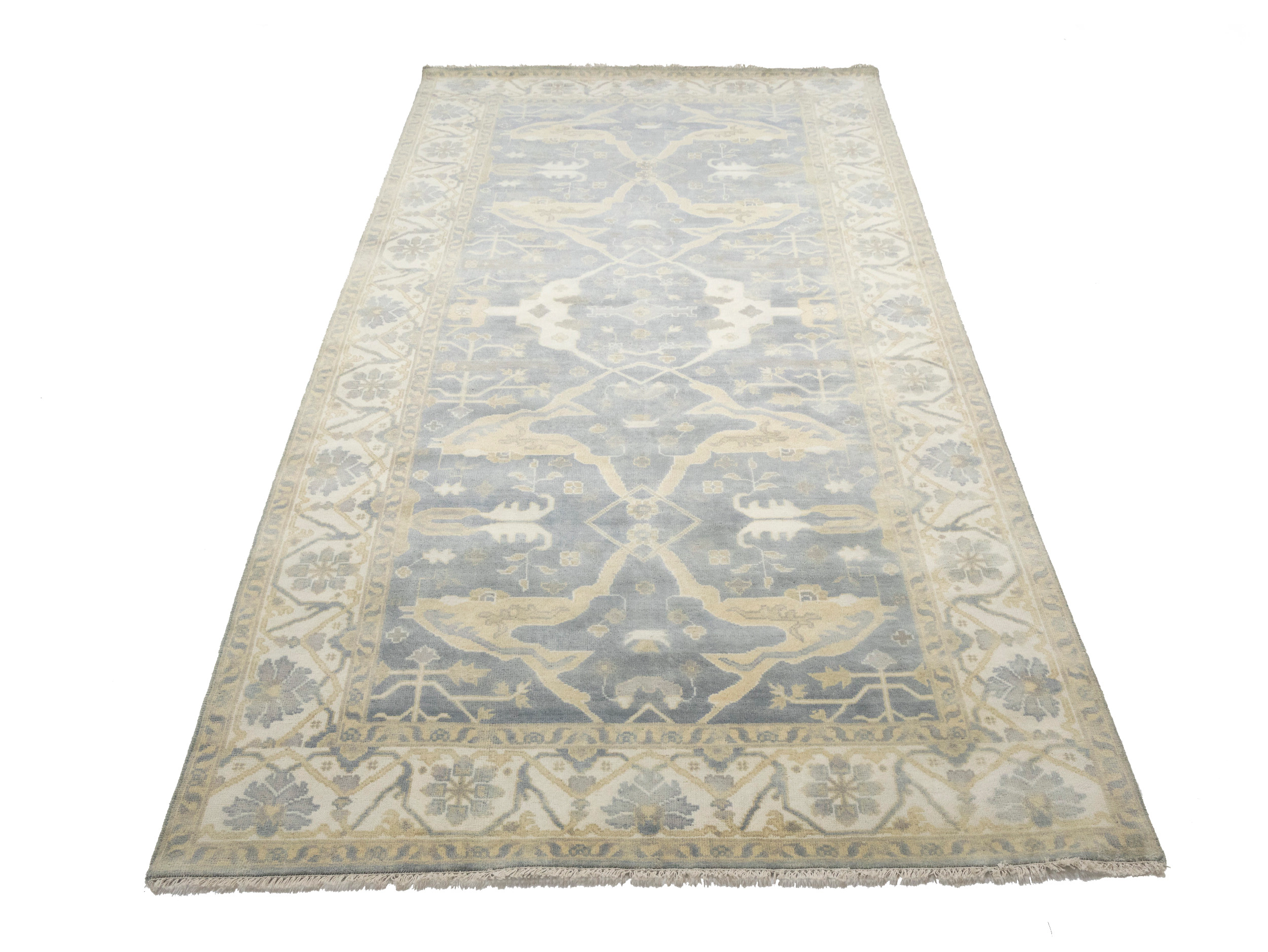Magic Rugs 8'1 X 15'9 Floral Gray Hand Knotted Oushak Oriental Wool Rug