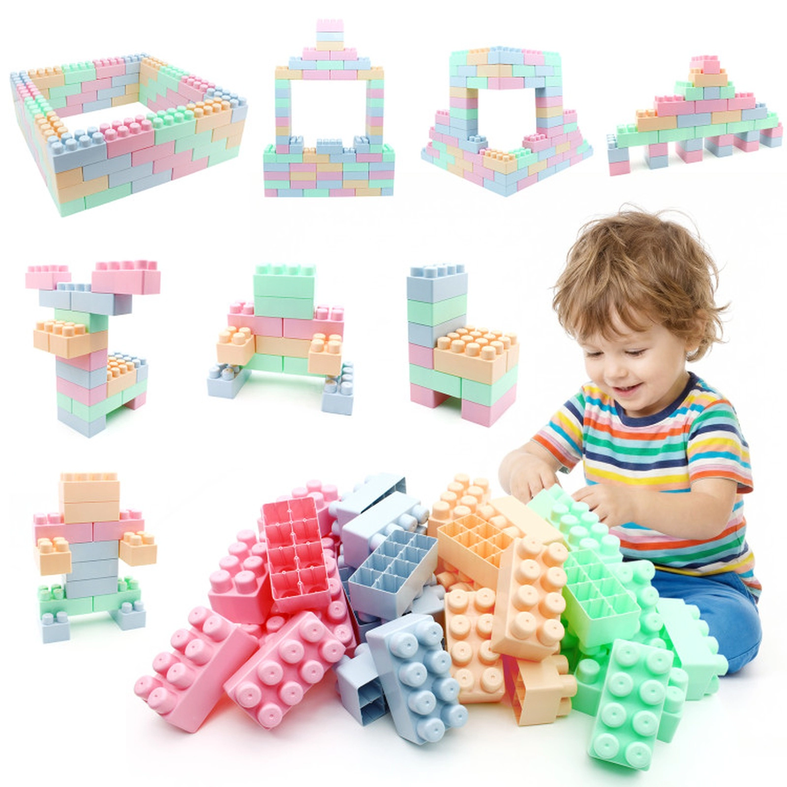 SUGIFT Toddler Multicolor 64-Piece Building Blocks Set with Rounded Edges 8-in W 4-in D 4-in H Ages 18+ Months