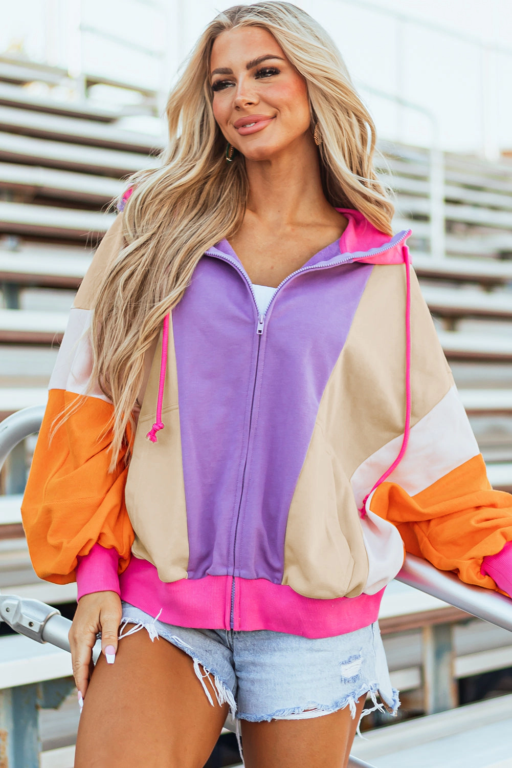 Threaded Pear Women's Remy Patchwork Full Zipped Hoodie